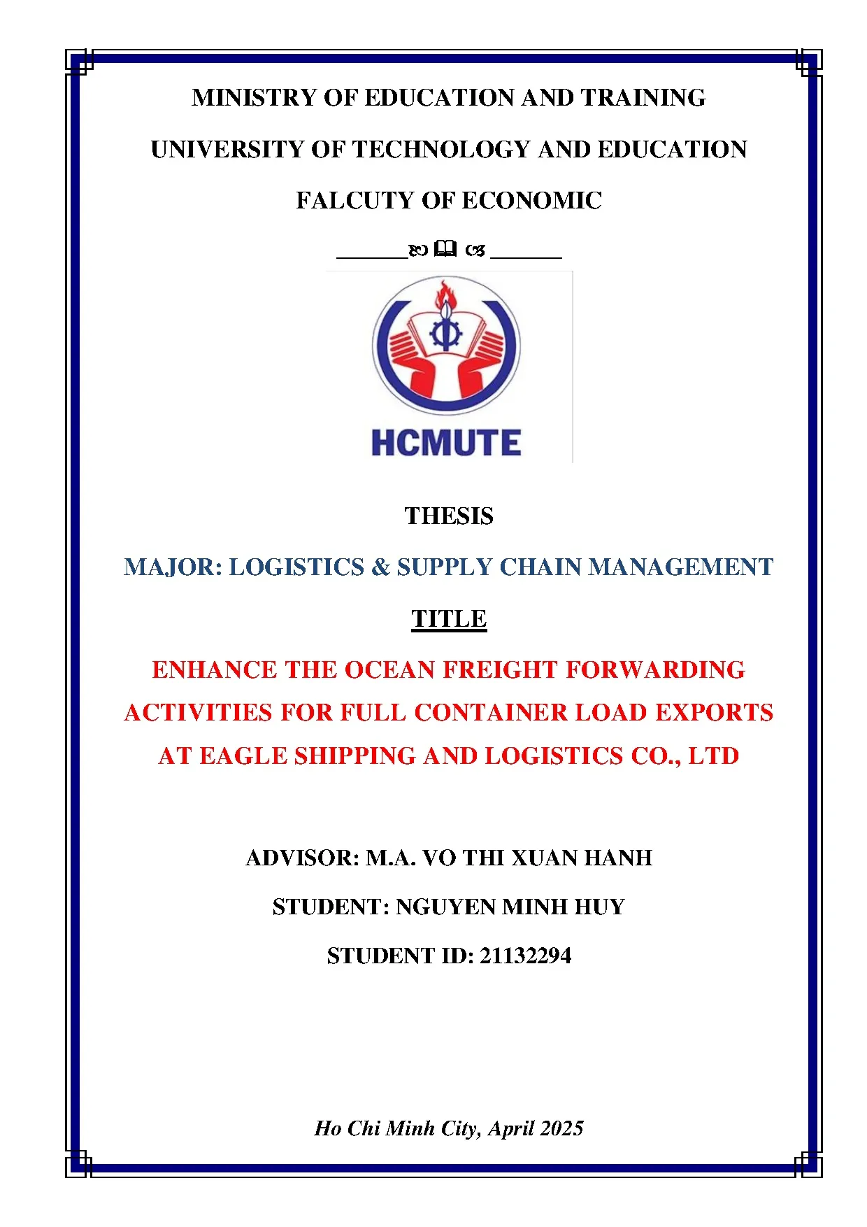 Đồ án tốt nghiệp - Enhance the ocean freight forwarding activities for full container load EAESALCL