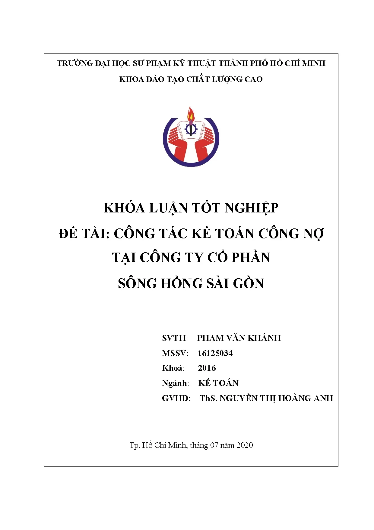 Đồ án tốt nghiệp - Công tác kế toán công nợ tại Công ty cổ phần Sông Hồng Sài Gòn