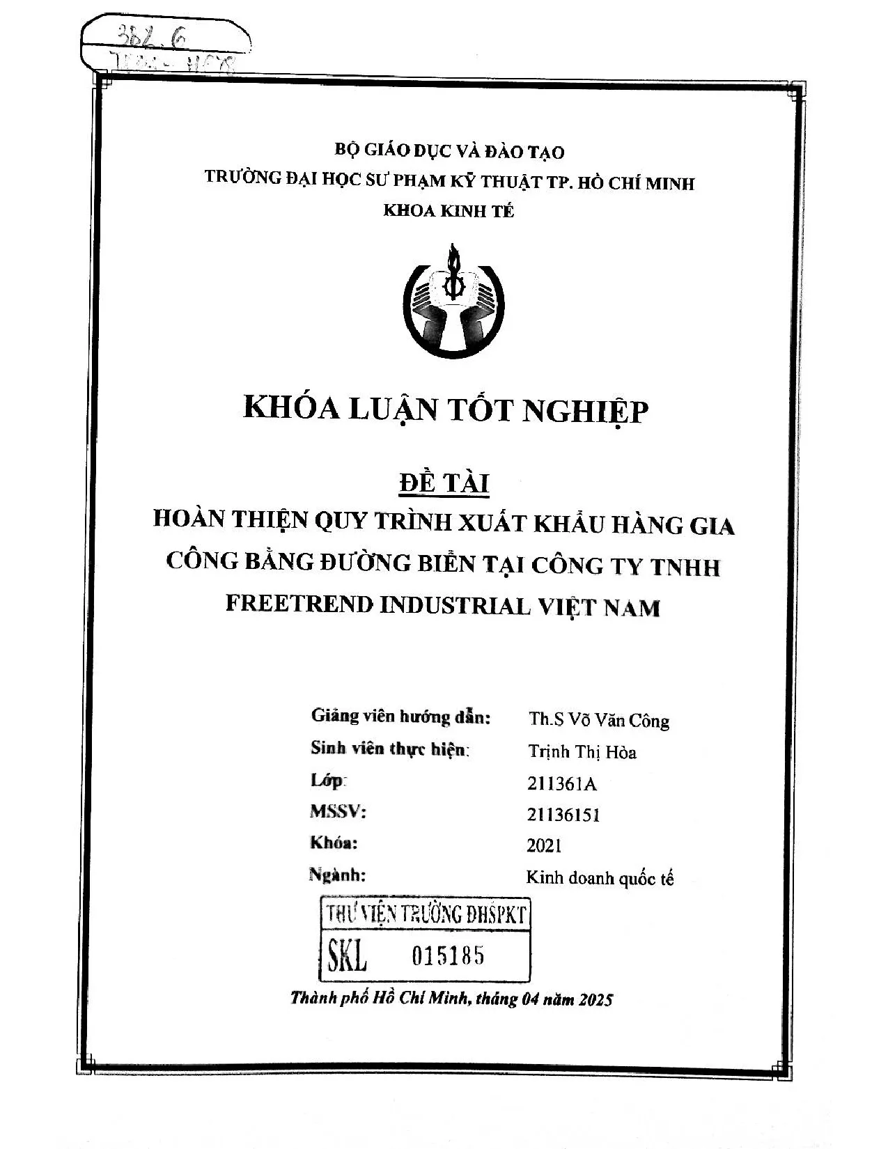 Đồ án tốt nghiệp - Hoàn thiện quy trình xuất khẩu hàng gia công đường biển tại công ty TNHH FIVN