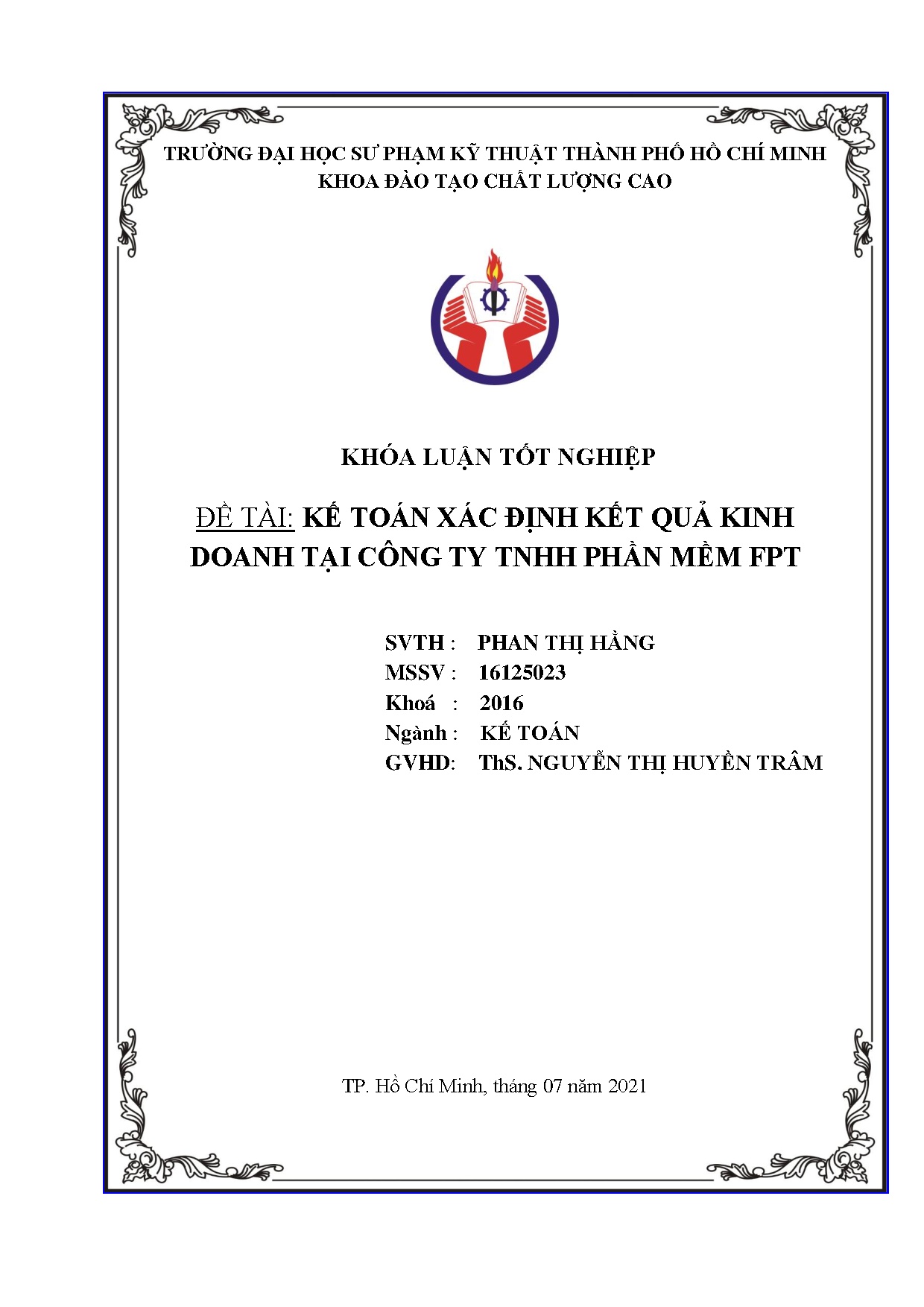 Đồ án tốt nghiệp - Kế toán xác định kết quả kinh doanh tại Công ty TNHH phần mềm FPT