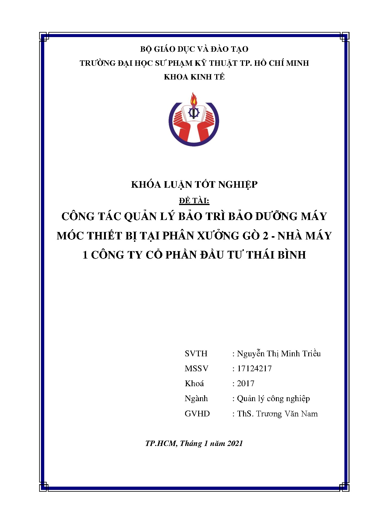 Đồ án tốt nghiệp - Công tác quản lý bảo trì bảo dưỡng máy móc thiết bị tại phân XG 2 - NM 1 CTCPĐTTB
