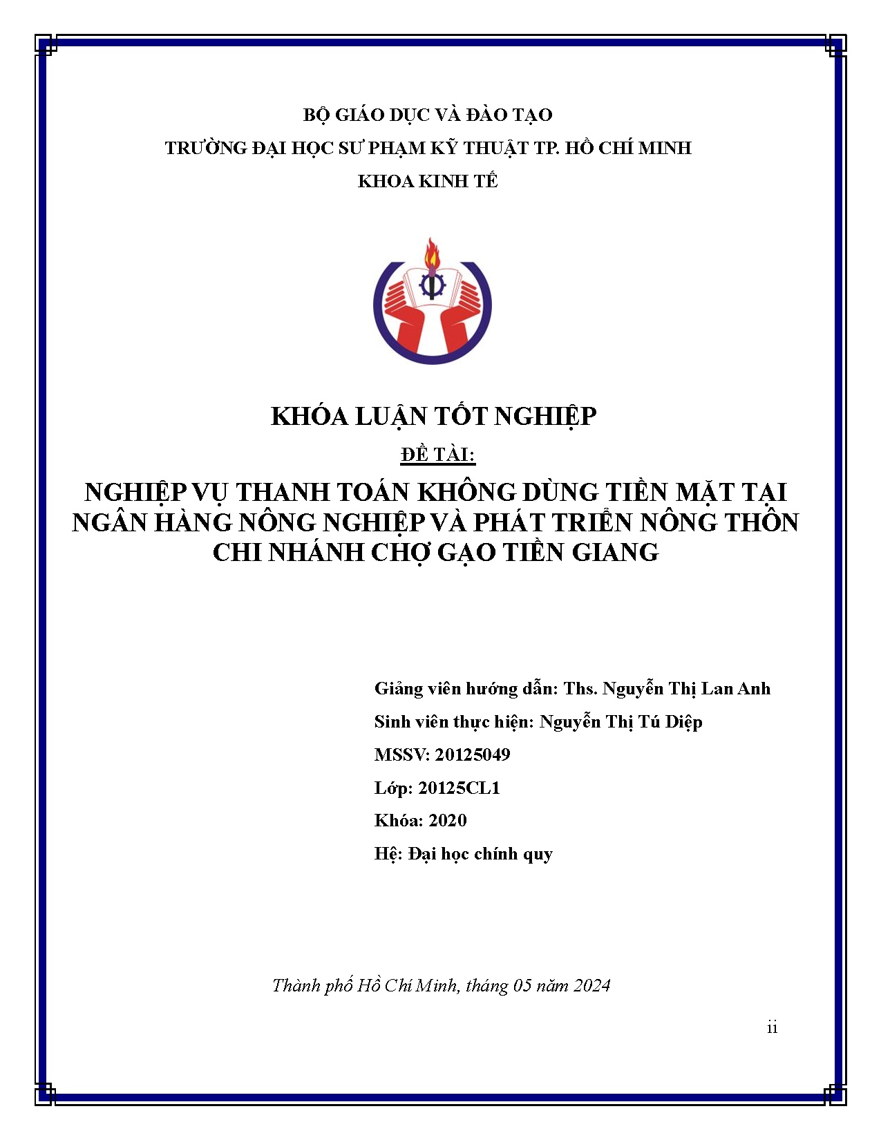 Đồ án tốt nghiệp - Nghiệp vụ thanh toán không dùng tiền mặt tại Ngân hàng Nông nghiệp và PTNTCNCGTG