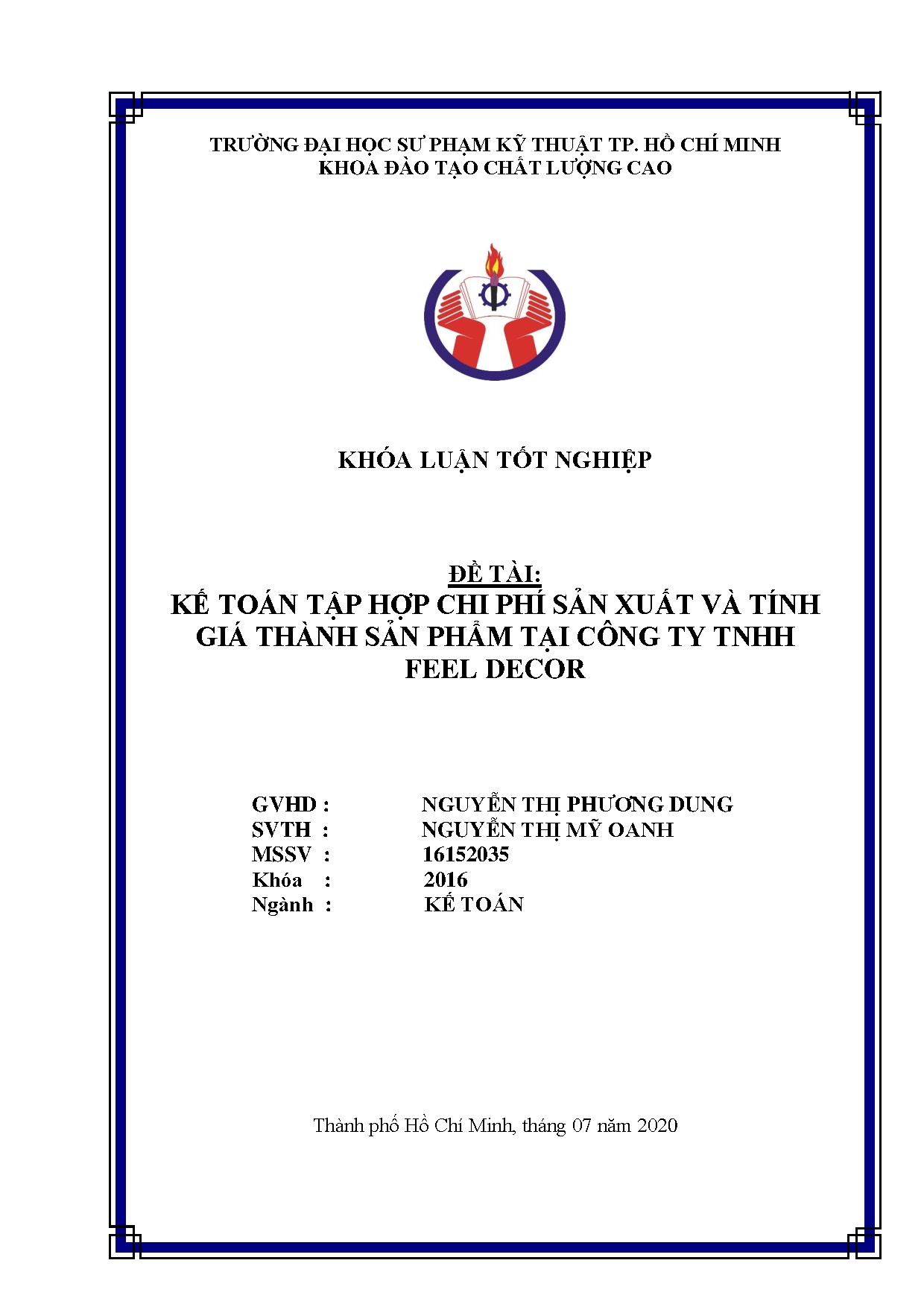 Đồ án tốt nghiệp - Kế toán tập hợp chi phí sản xuất và tính giá thành sản phẩm tai Công ty TNHH FD