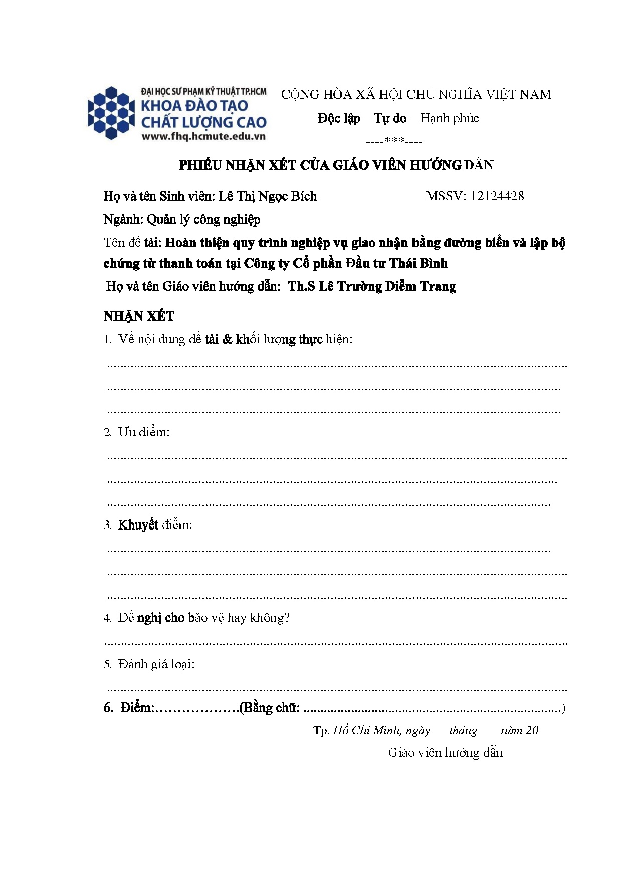 Đồ án tốt nghiệp - Hoàn thiện quy trình nghiệp vụ giao nhận bằng đường biển và lập bộ CTTTTCTCPĐTTBĐ