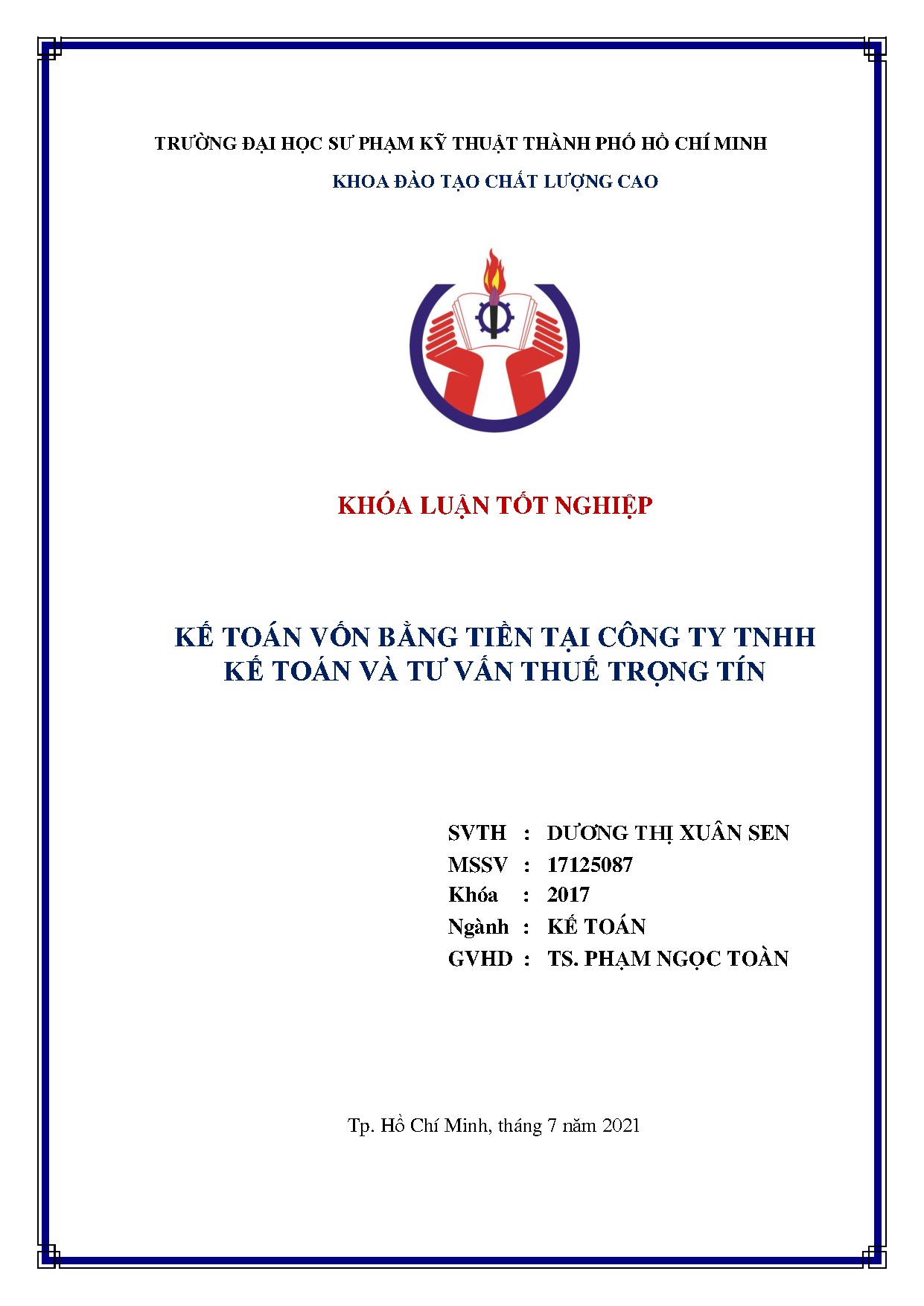 Đồ án tốt nghiệp - Kế toán vốn bằng tiền tại Công ty TNHH Kế toán và tư vấn thuế Trọng Tín