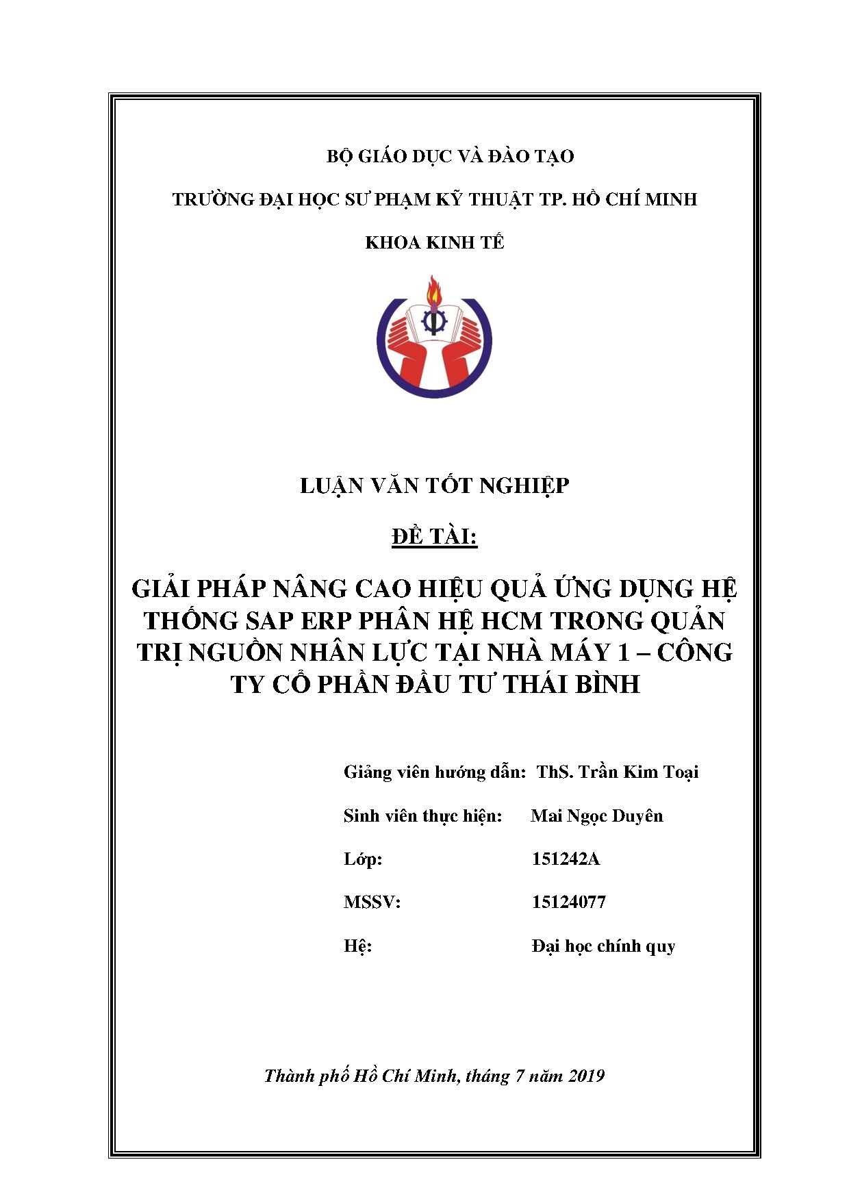Đồ án tốt nghiệp - Giải pháp nâng cao hiệu quả ứng dụng hệ thống SAP ERP phân HHTQTNNLTNM 1 CTCPĐTTB