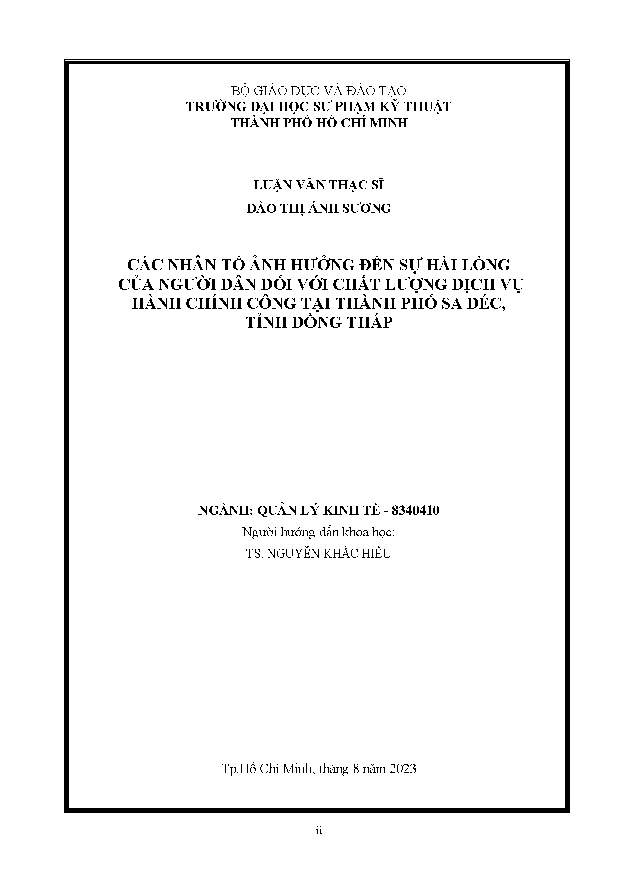 Luận văn thạc sĩ - Các nhân tố ảnh hưởng đến sự hài lòng của người dân đối với chất LDVHCCTTPSĐTĐT