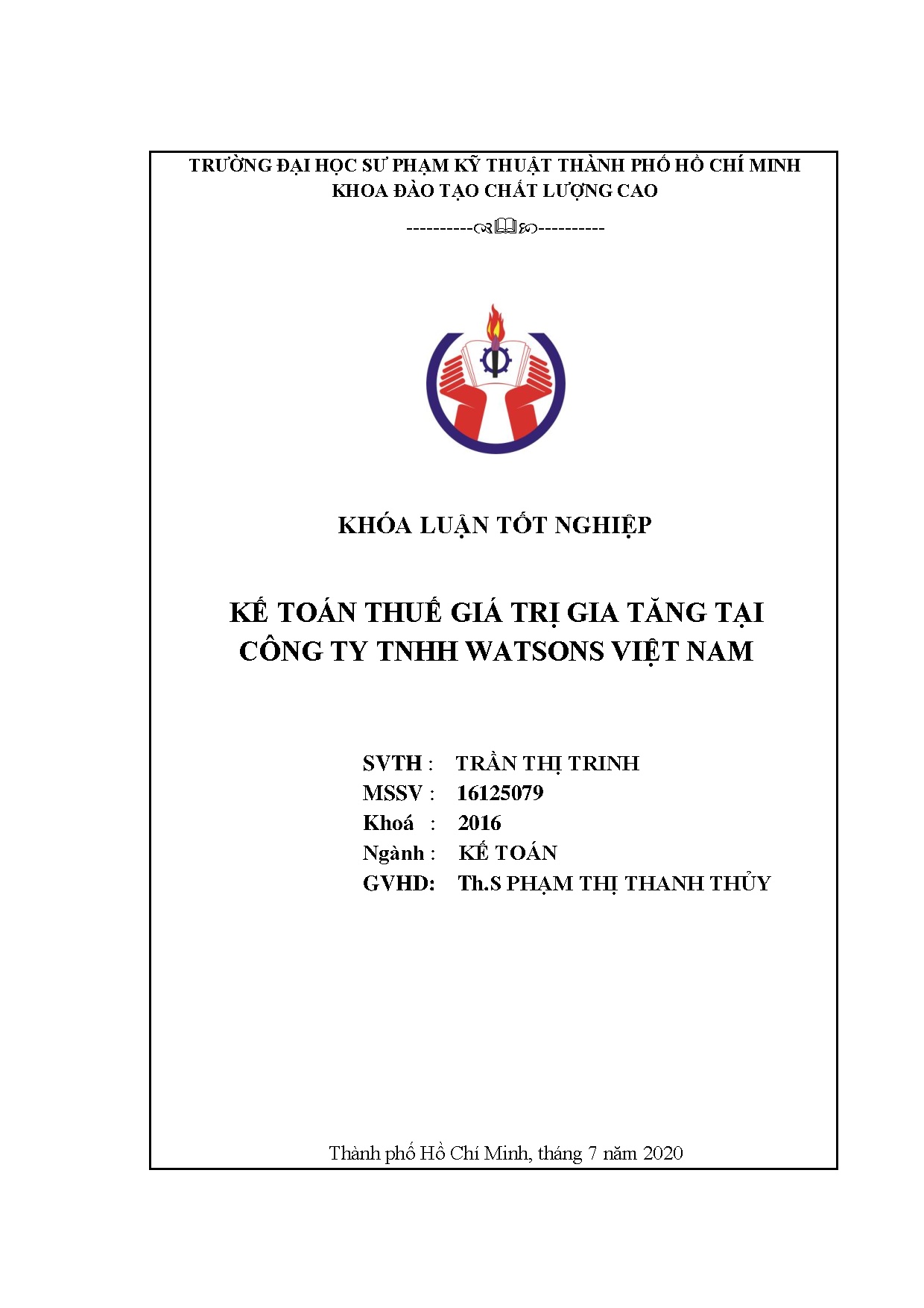 Đồ án tốt nghiệp - Kế toán thuế giá trị gia tăng tại Công ty TNHH Watsons Việt Nam
