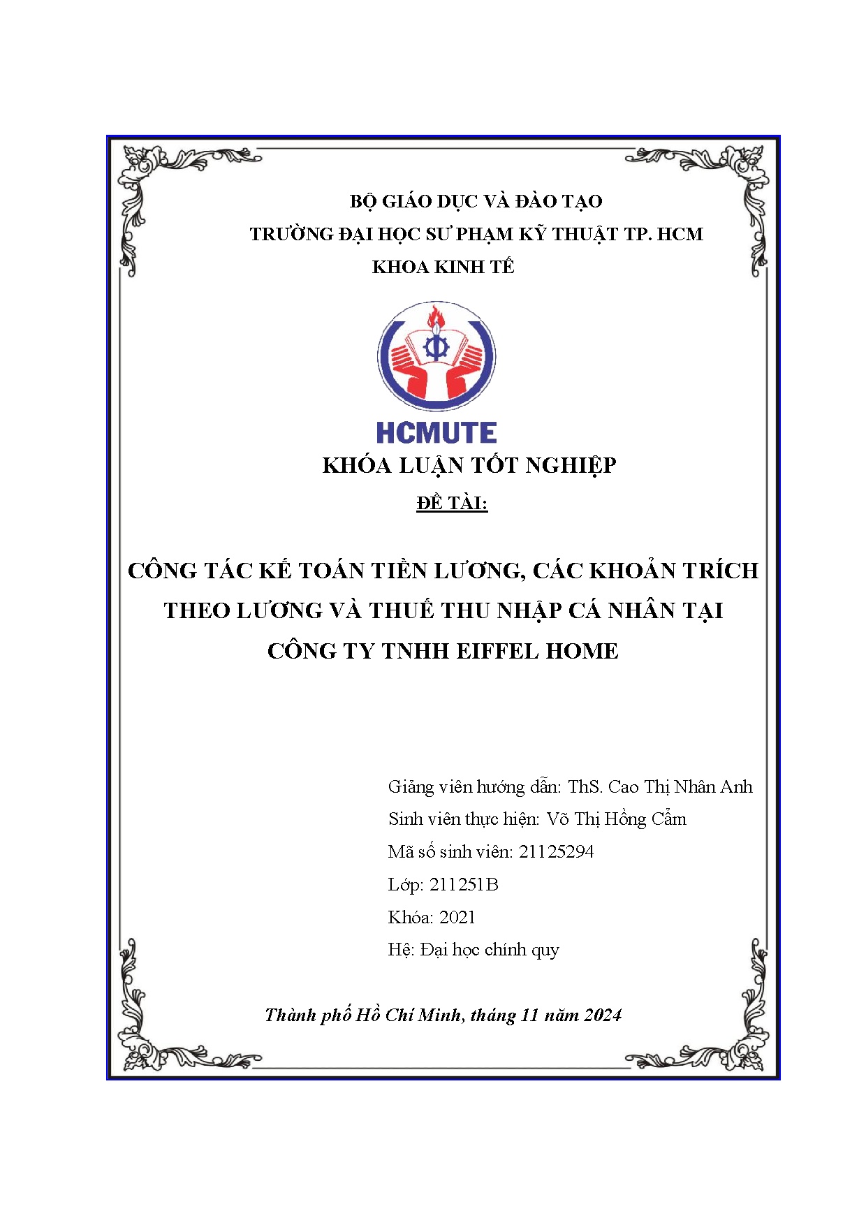 Đồ án tốt nghiệp - Công tác kế toán tiền lương, các khoản trích theo lương và thuế thu nhập CNTCTTEH