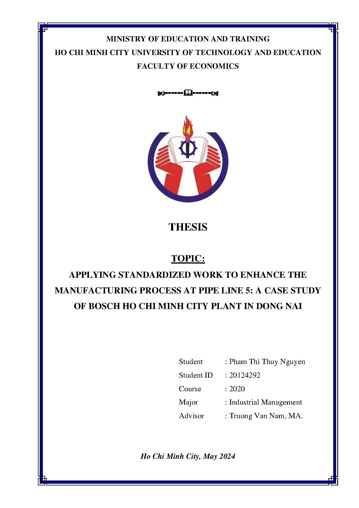 Đồ án tốt nghiệp - Applying standardized work to enhance the manufacturing PAPL 5 a CSOBHCMCPIDN