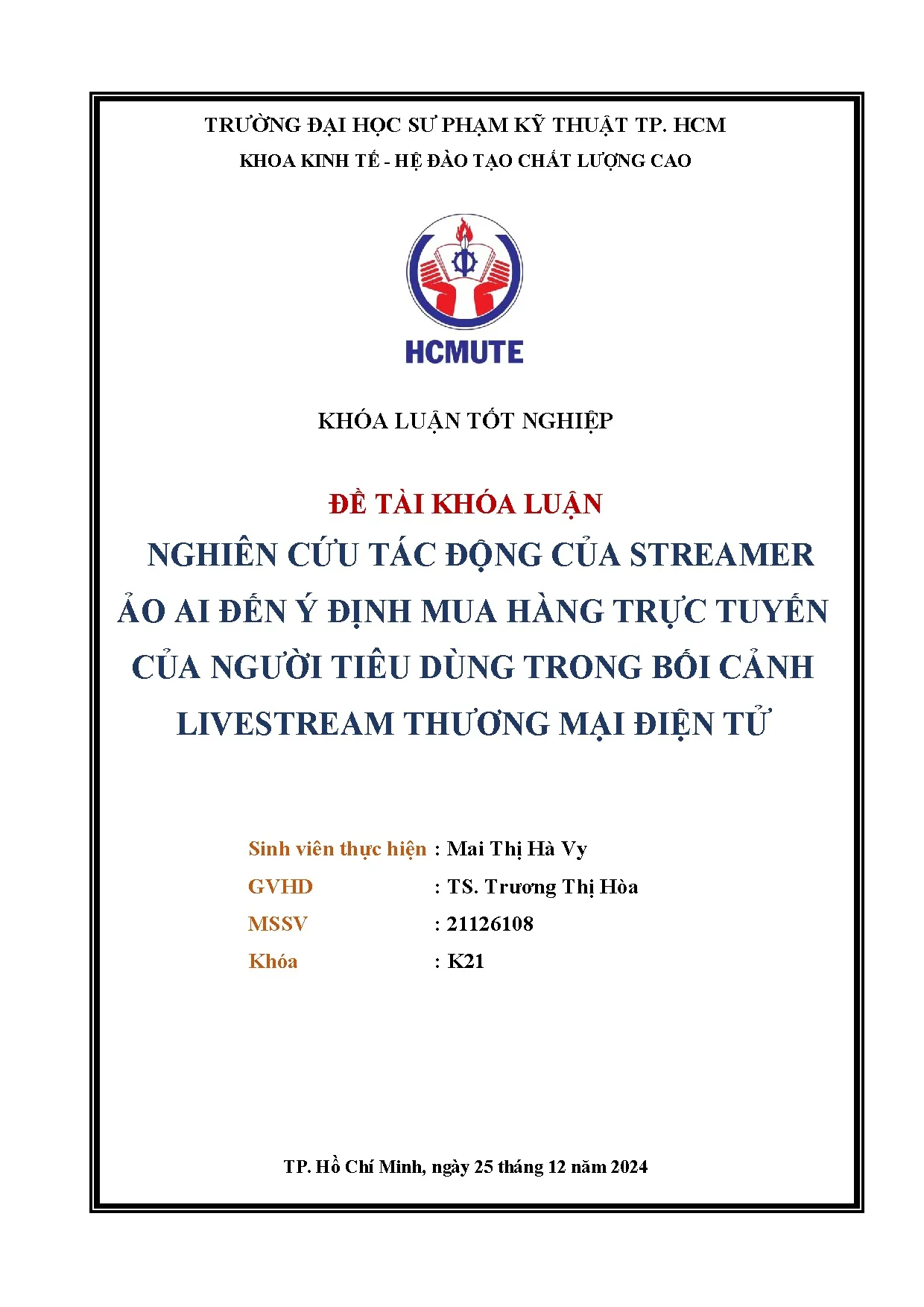 Đồ án tốt nghiệp - Nghiên cứu tác động của Streamer ảo AI đến ý định mua hàng trực TCNTDTBCLTMĐT