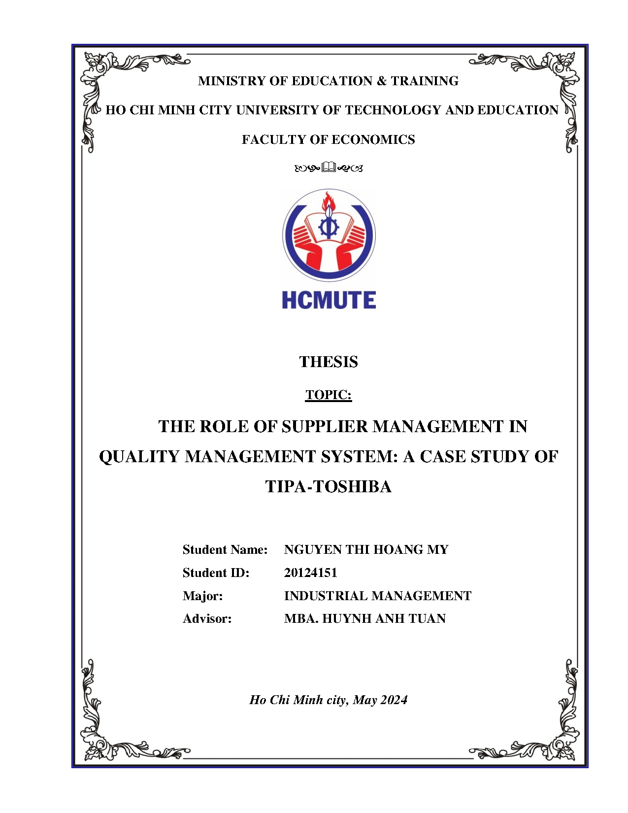 Đồ án tốt nghiệp - The role of supplier management in quality management system: a case study OT - T