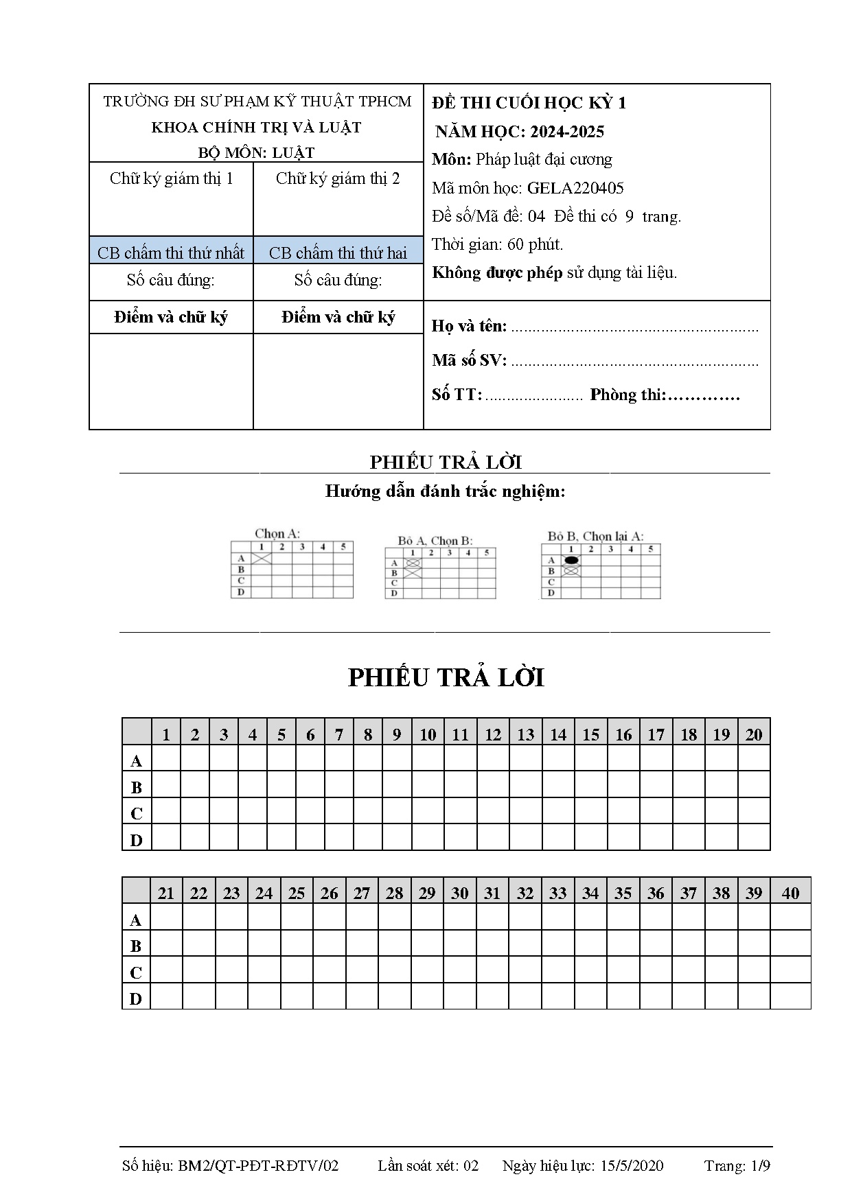 Đề thi pháp luật đại cương 2024 - 2025
