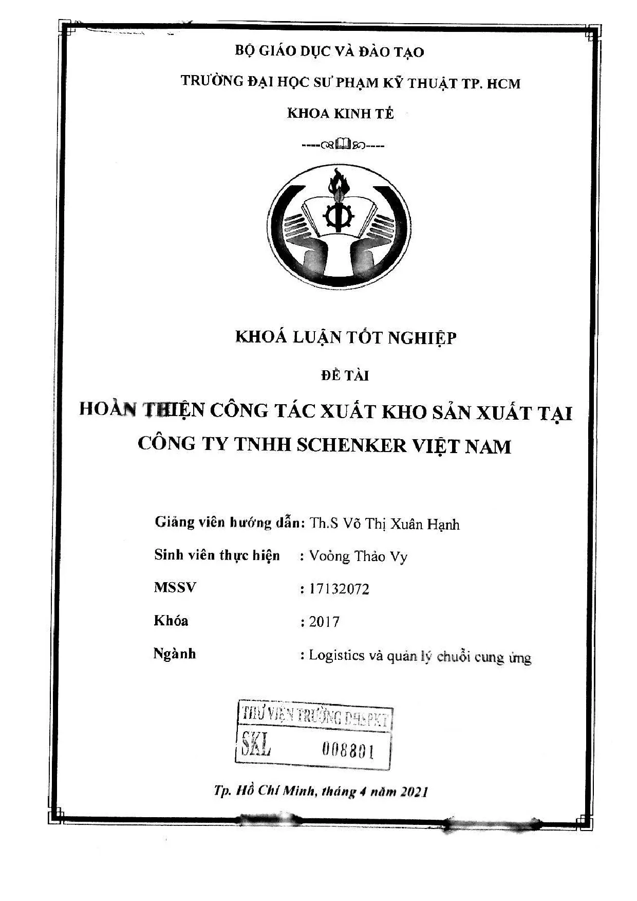 Đồ án tốt nghiệp - Hoàn thiện công tác xuất khẩu kho sản xuất tại công ty TNHH Schenker Việt Nam