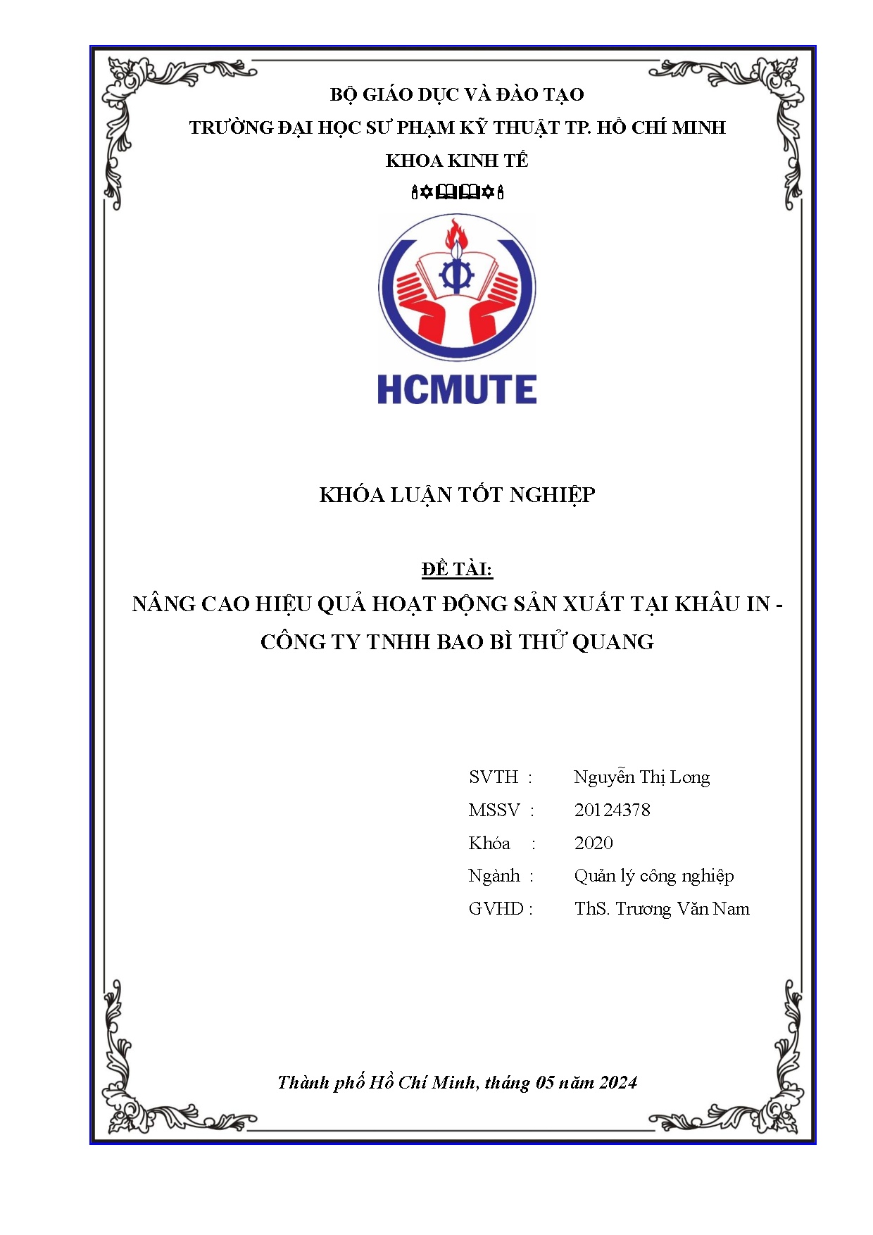 Đồ án tốt nghiệp - Nâng cao hiệu quả hoạt động sản xuất tại khâu in - công ty TNHH bao bì Thử Quang