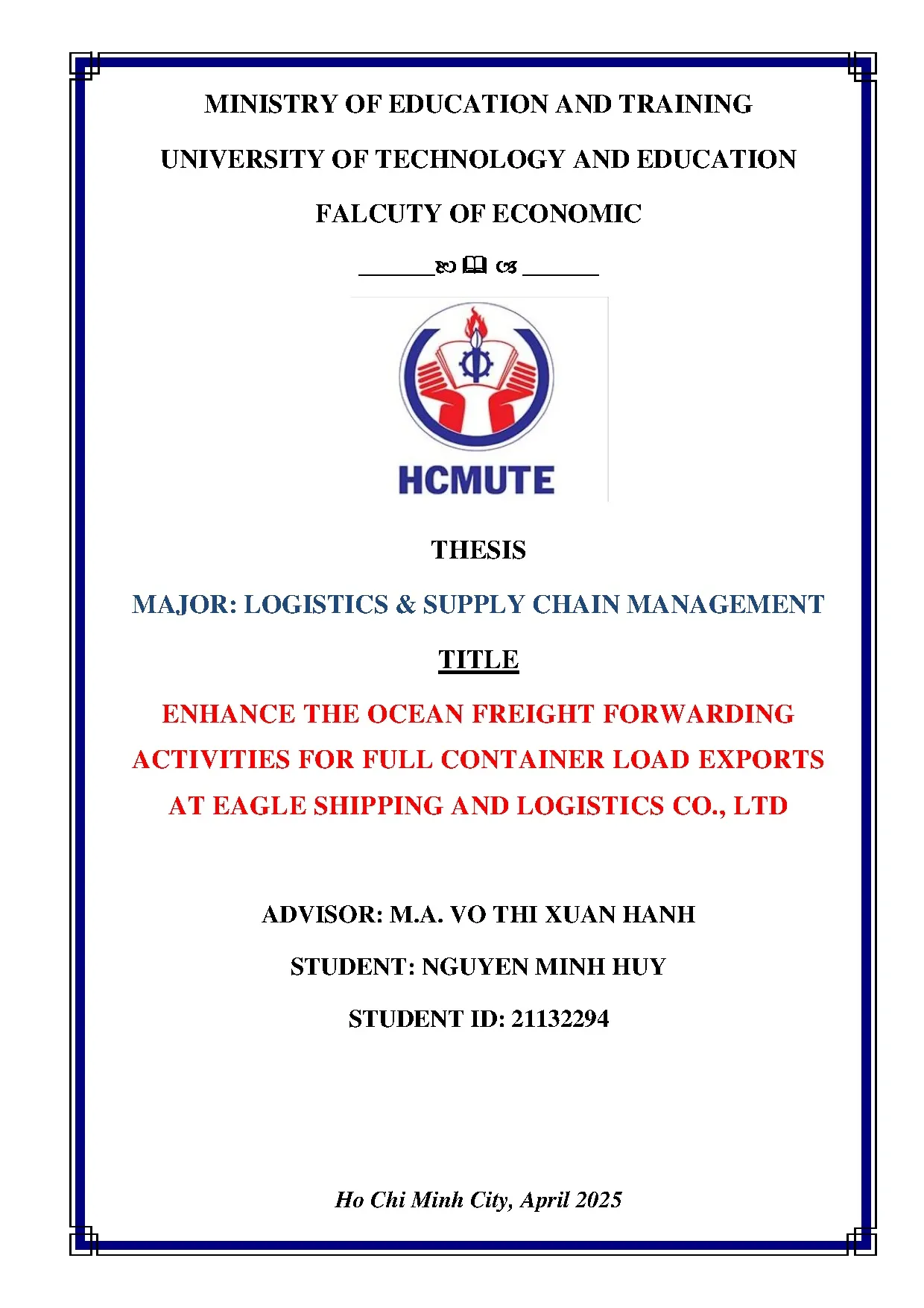 Đồ án tốt nghiệp - Enhance the ocean freight forwarding activities for full container load EAESALC - Trang 2