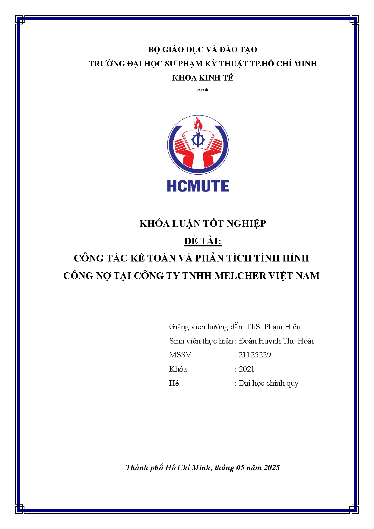 Đồ án tốt nghiệp - Công tác kế toán và phân tích tình hình công nợ tại Công ty TNHH Melcher Việt Nam