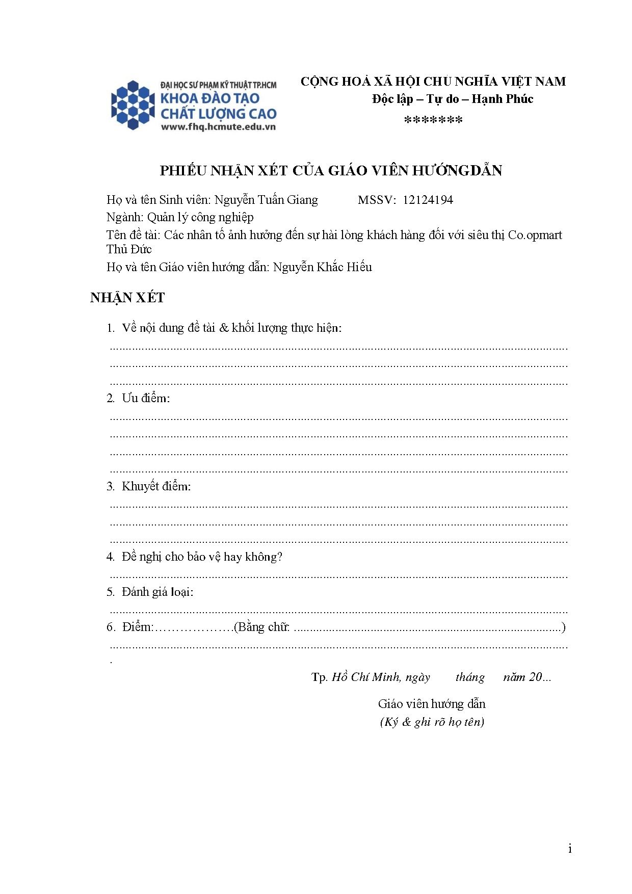 Đồ án tốt nghiệp - Các nhân tố ảnh hưởng đến sự hài lòng khách hàng đối với siêu thị Co.Opmart Thủ Đ