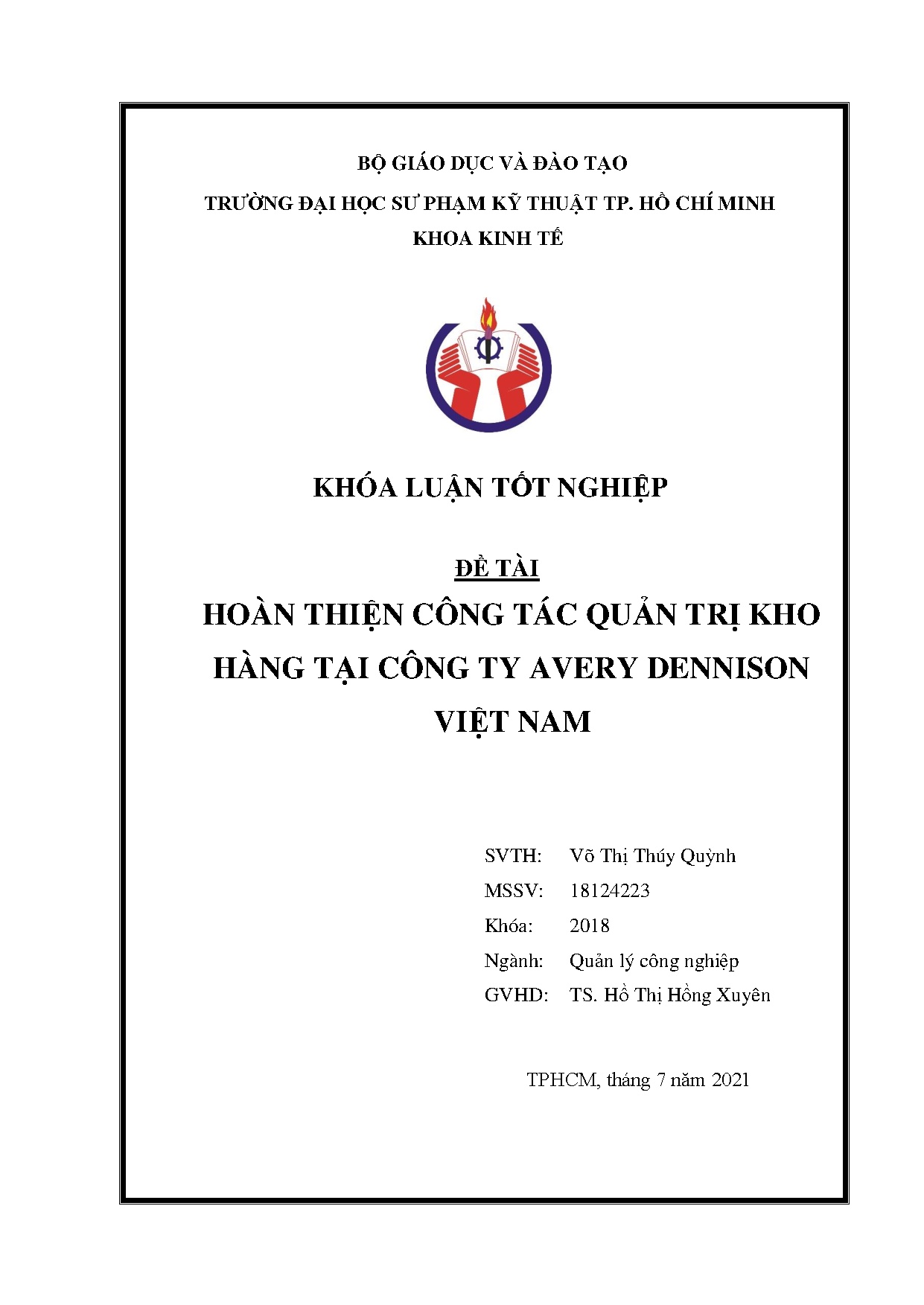 Đồ án tốt nghiệp - Hoàn thiện công tác quản trị kho hàng tại Công ty Avery Dennison Việt Nam