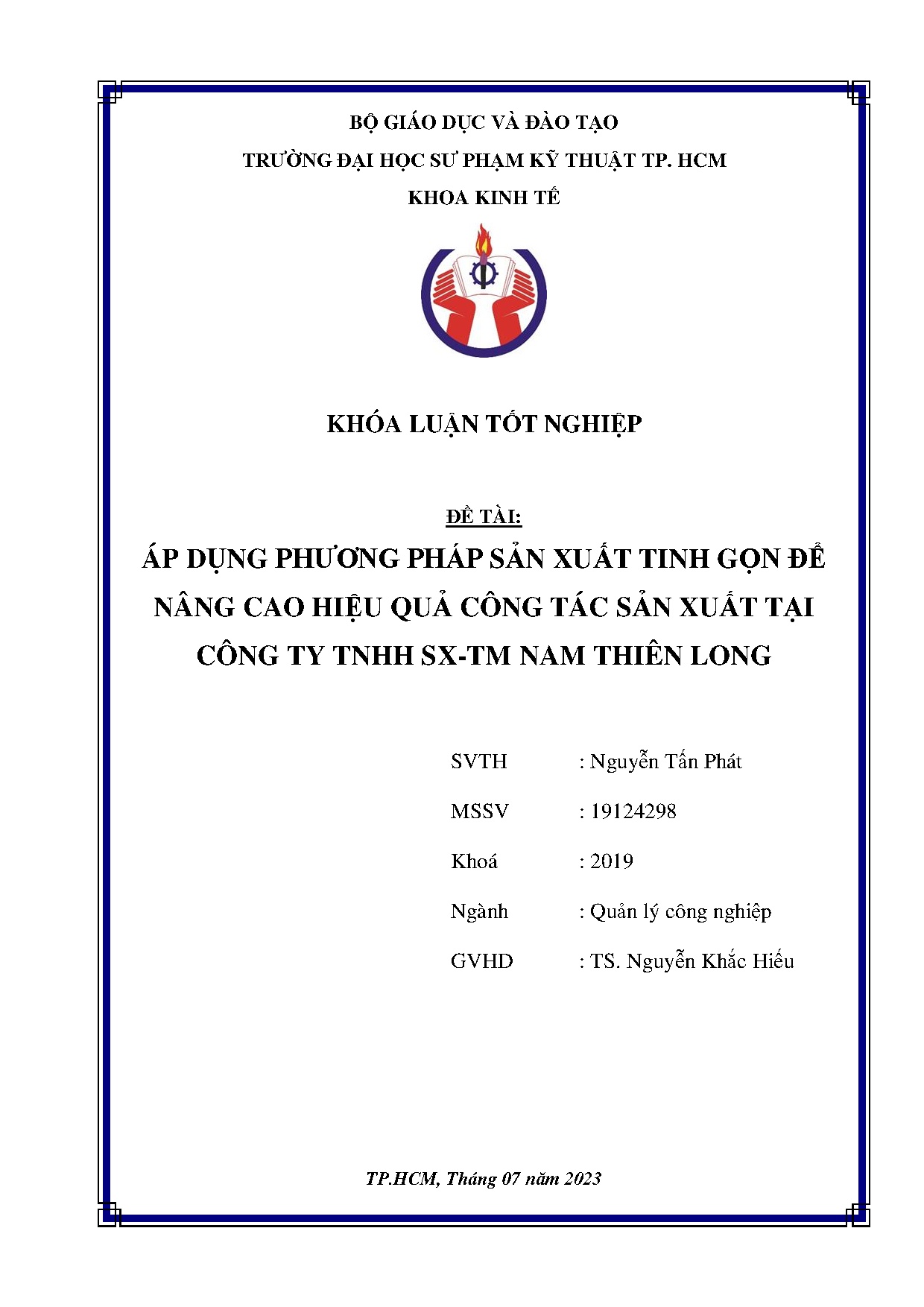 Đồ án tốt nghiệp - Áp dụng phương pháp sản xuất tinh gọn để nâng cao hiệu quả công tác sản XTCTTSNTL