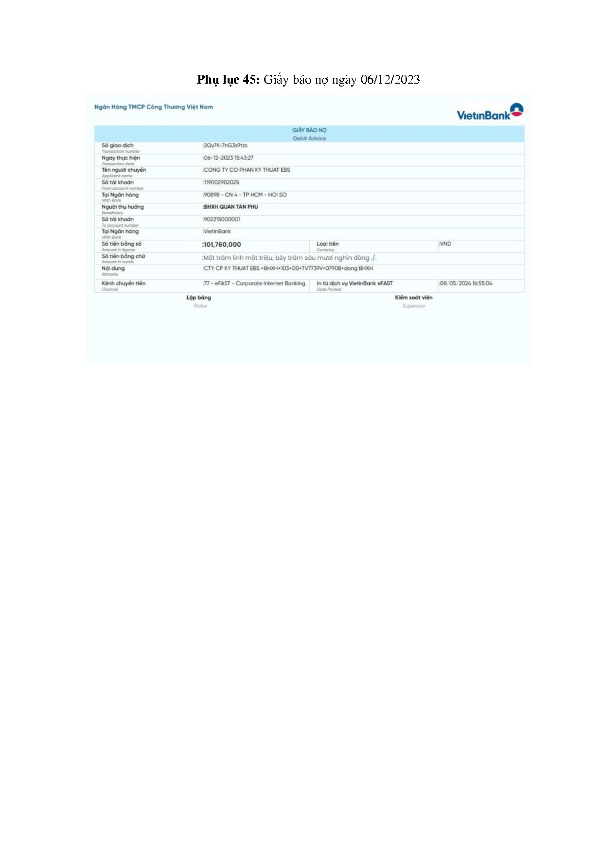 Đồ án tốt nghiệp - Kế toán công nợ tại Công ty cổ phần kỹ thuật EBS - Trang 193