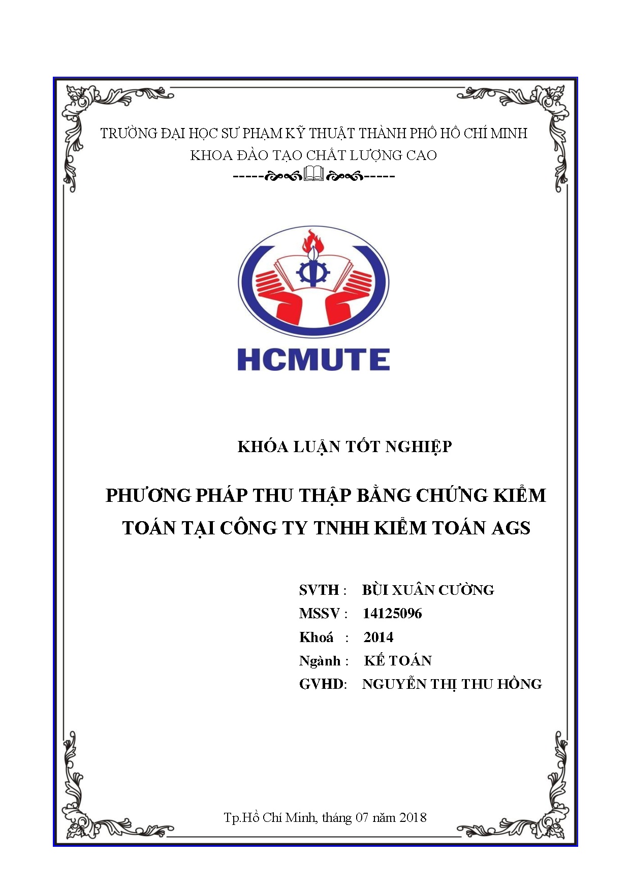 Đồ án tốt nghiệp - Phương pháp thu thập bằng chứng kiểm toán tại Công ty TNHH Kiểm toán AGS