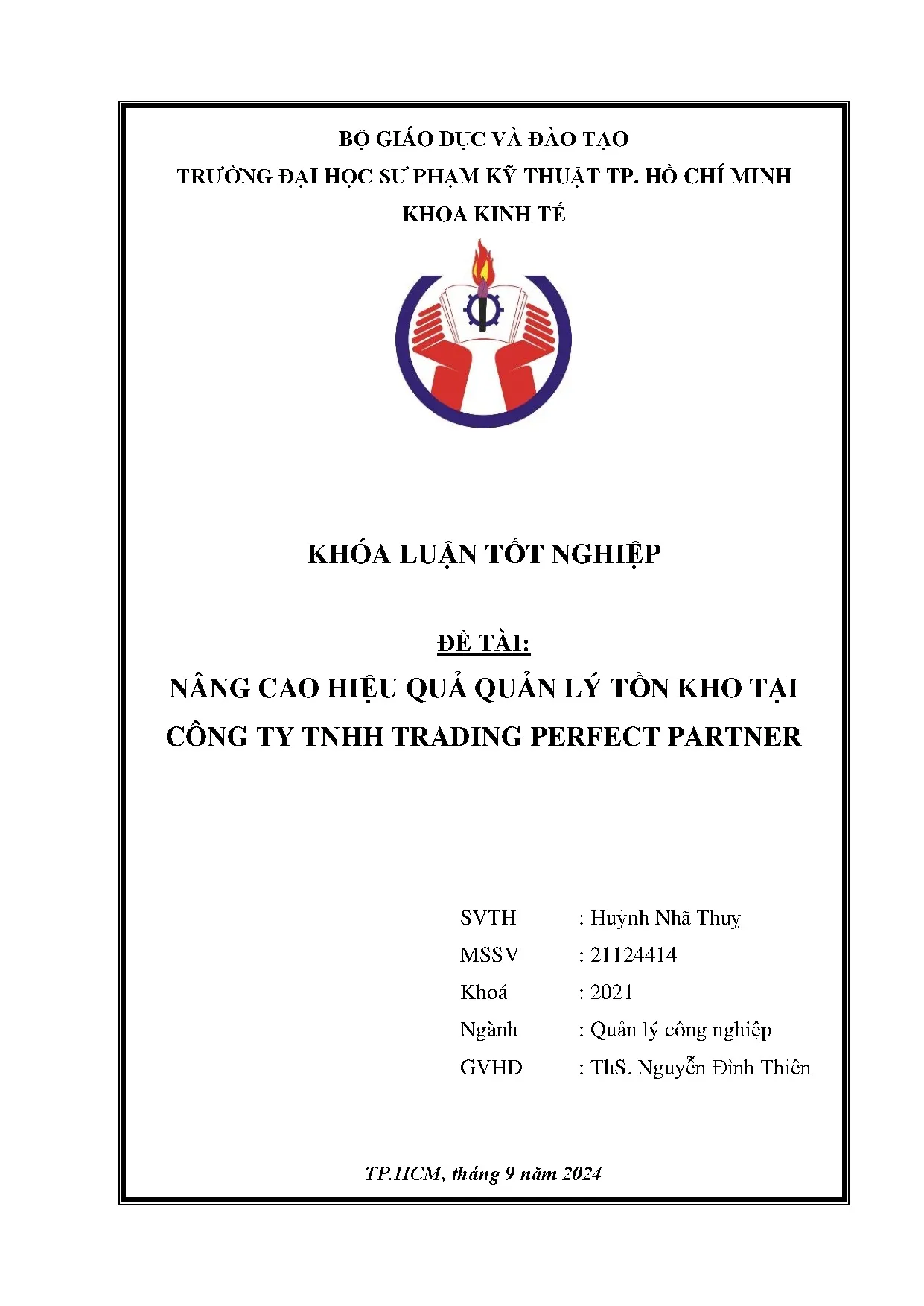 Đồ án tốt nghiệp - Nâng cao hiệu quả quản lý tồn kho tại Công ty TNHH Trading Perfect Partner