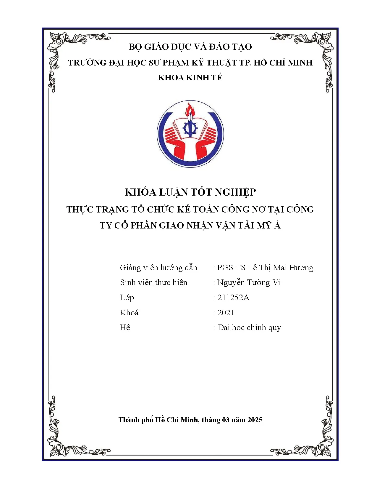 Đồ án tốt nghiệp - Thực trạng tổ chức kế toán công nợ tại Công ty Cổ phần giao nhận vận tải Mỹ Á