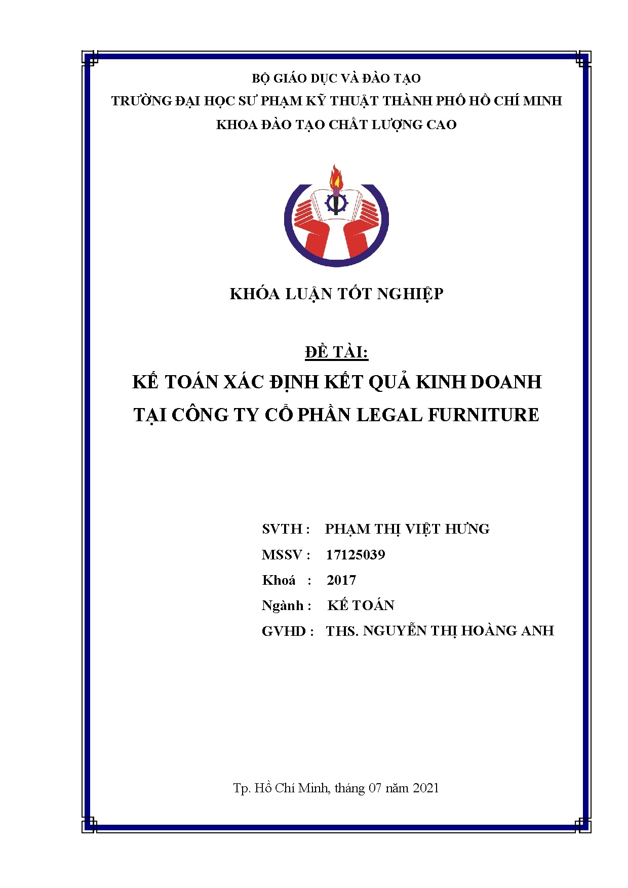 Đồ án tốt nghiệp - Kế toán xác định kết quả kinh doanh tại Công ty Cổ phần Legal Furniture
