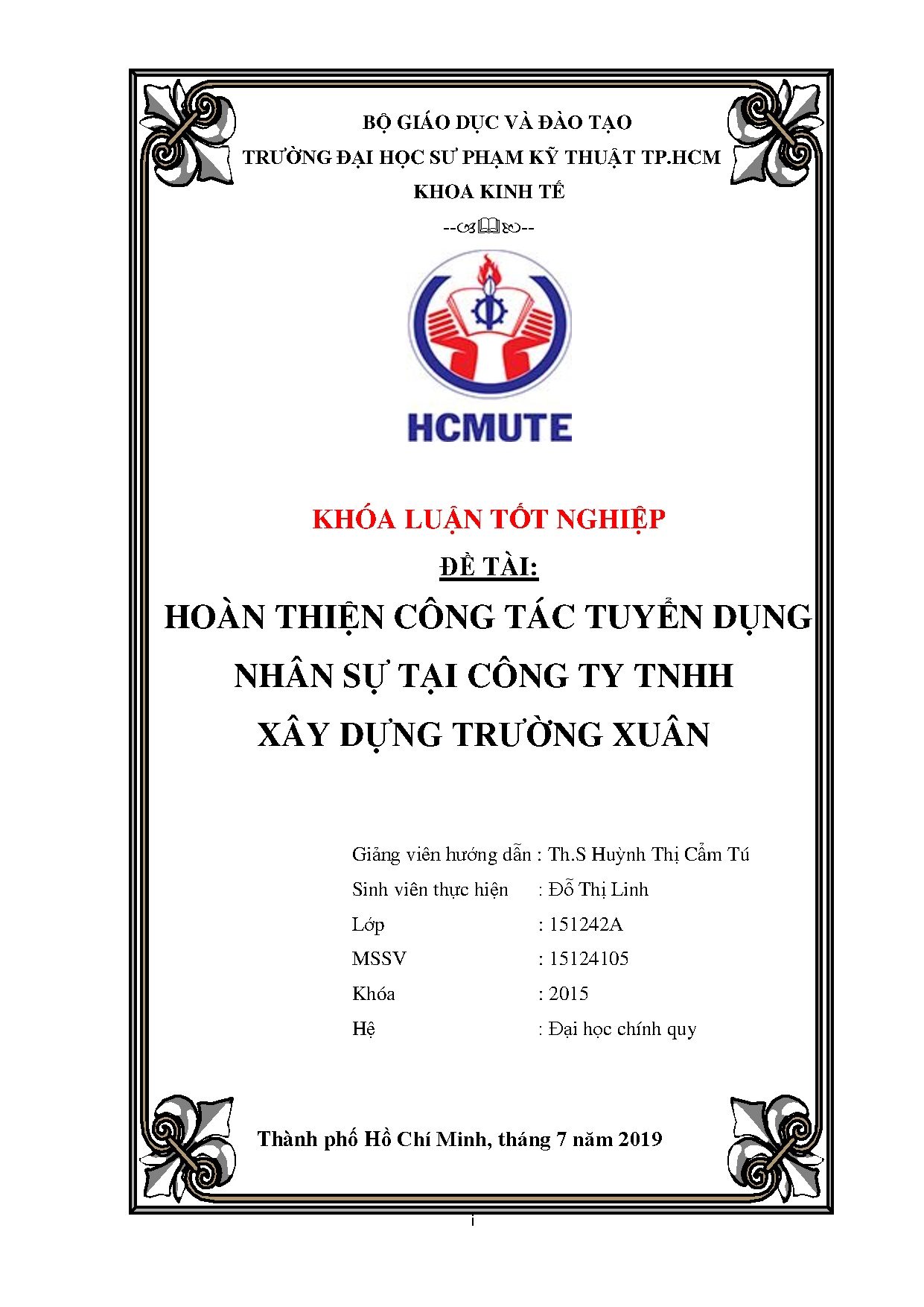 Đồ án tốt nghiệp - Hoàn thiện công tác tuyển dụng nhân sự tại công ty TNhh xây dựng Trường Xuân