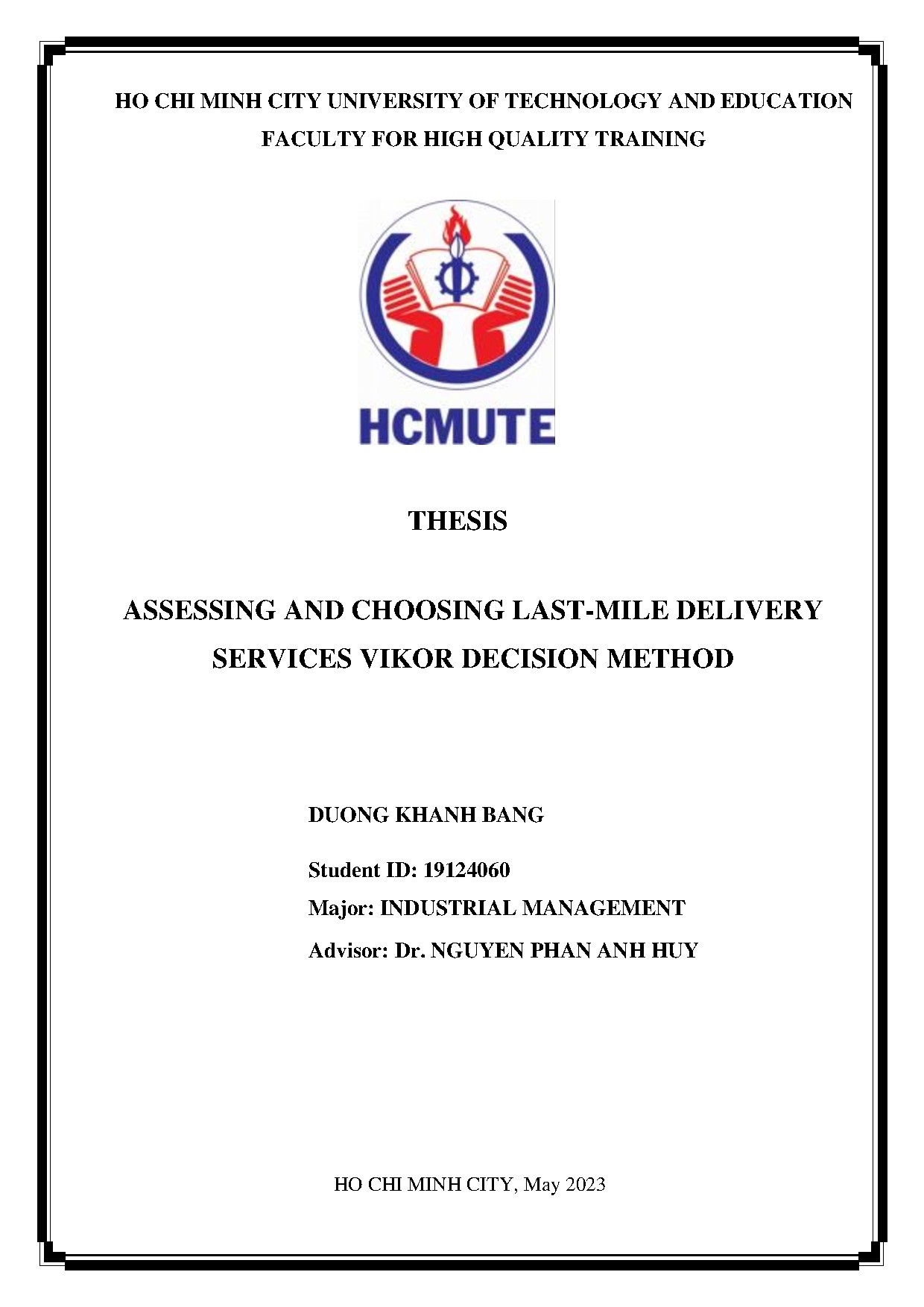 Đồ án tốt nghiệp - Assessing and choosing Last - Mile delivery services Vikor decision method