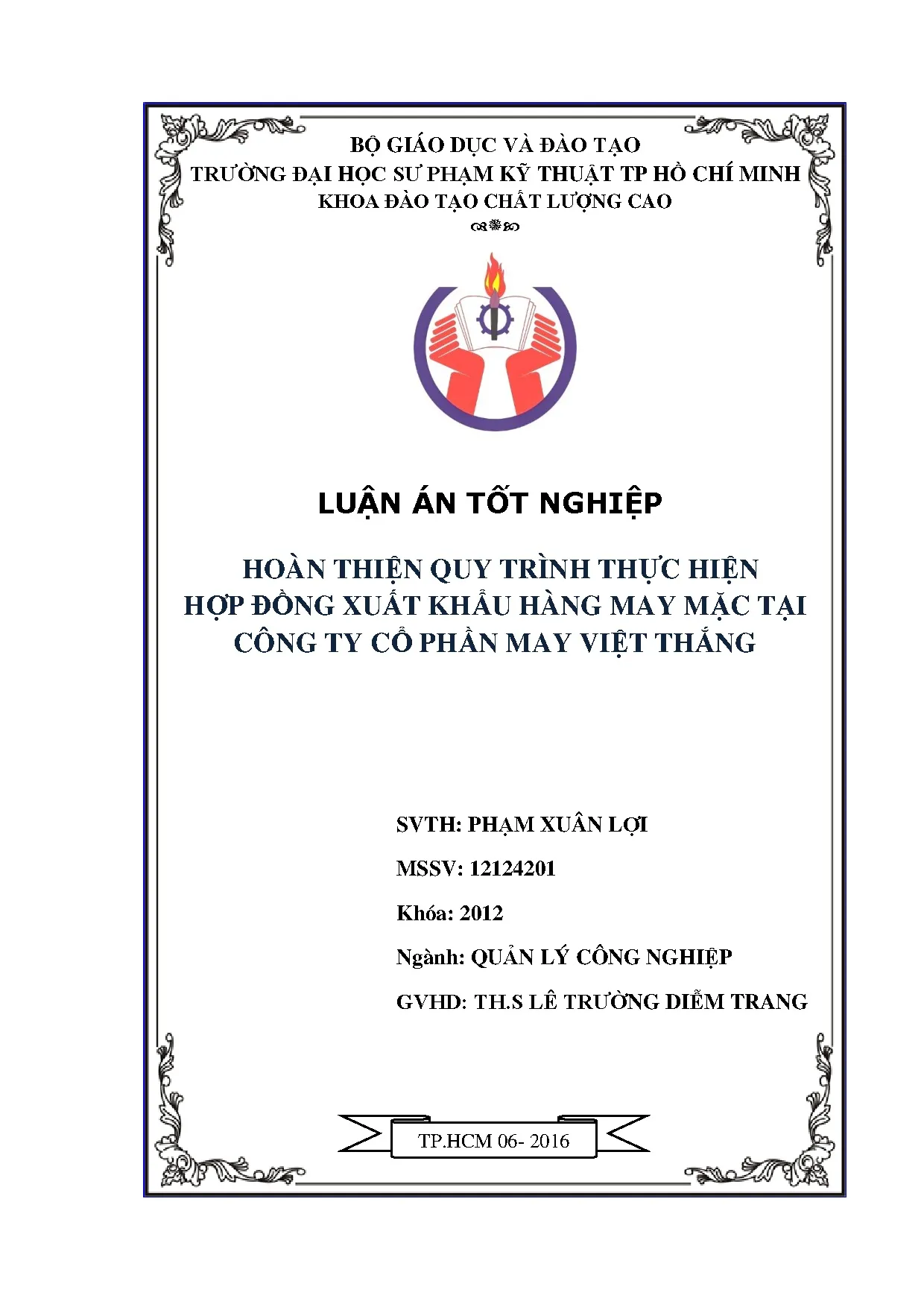 Đồ án tốt nghiệp - Hoàn thiện quy trình thực hiện hợp đồng xuất khẩu hàng May mặc tại Công ty CPMVTĐ