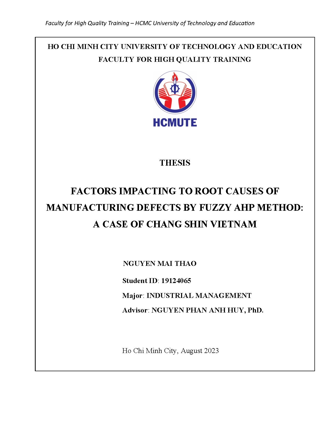 Đồ án tốt nghiệp - Fators impacting to root causes of manufacturing defects by fuzzy AHP MACOCSV