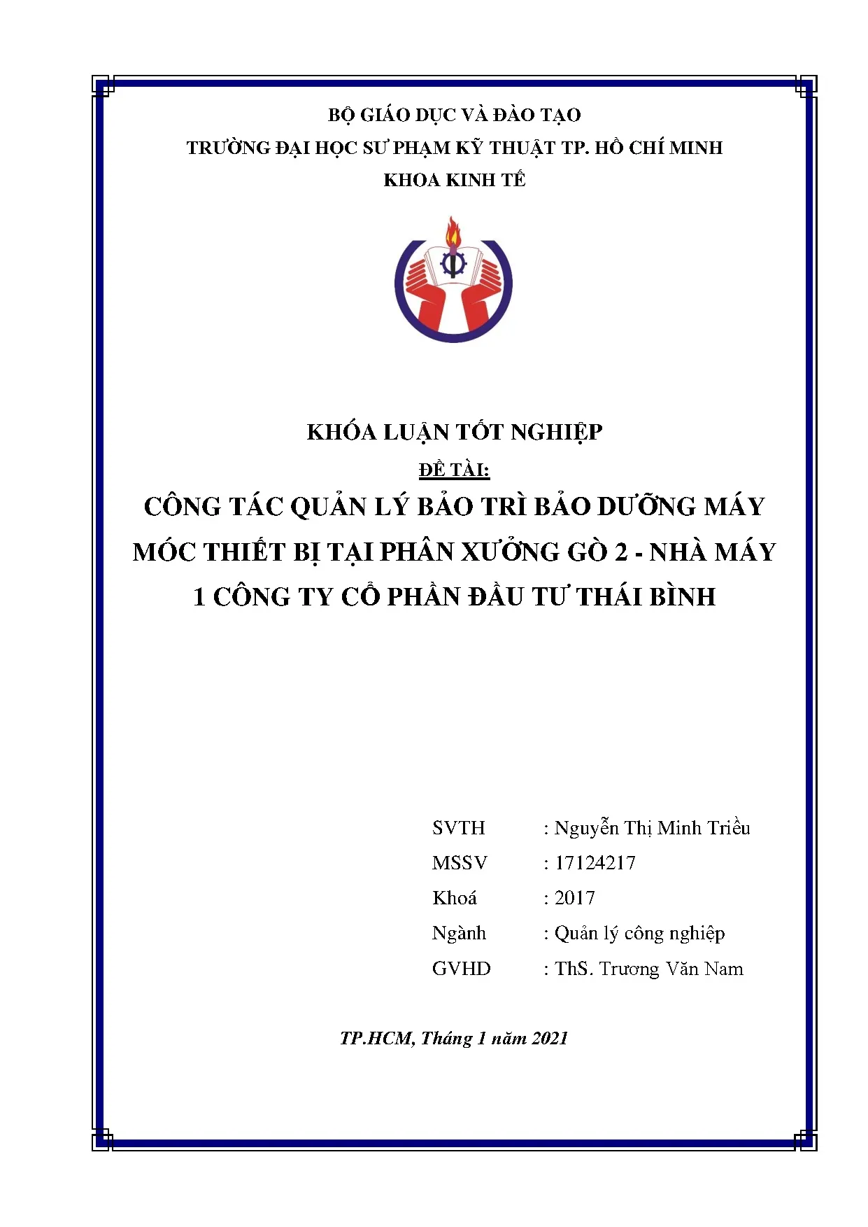 Đồ án tốt nghiệp - Công tác quản lý bảo trì bảo dưỡng máy móc thiết bị tại phân XG 2 - NM 1 CTCPĐTTB