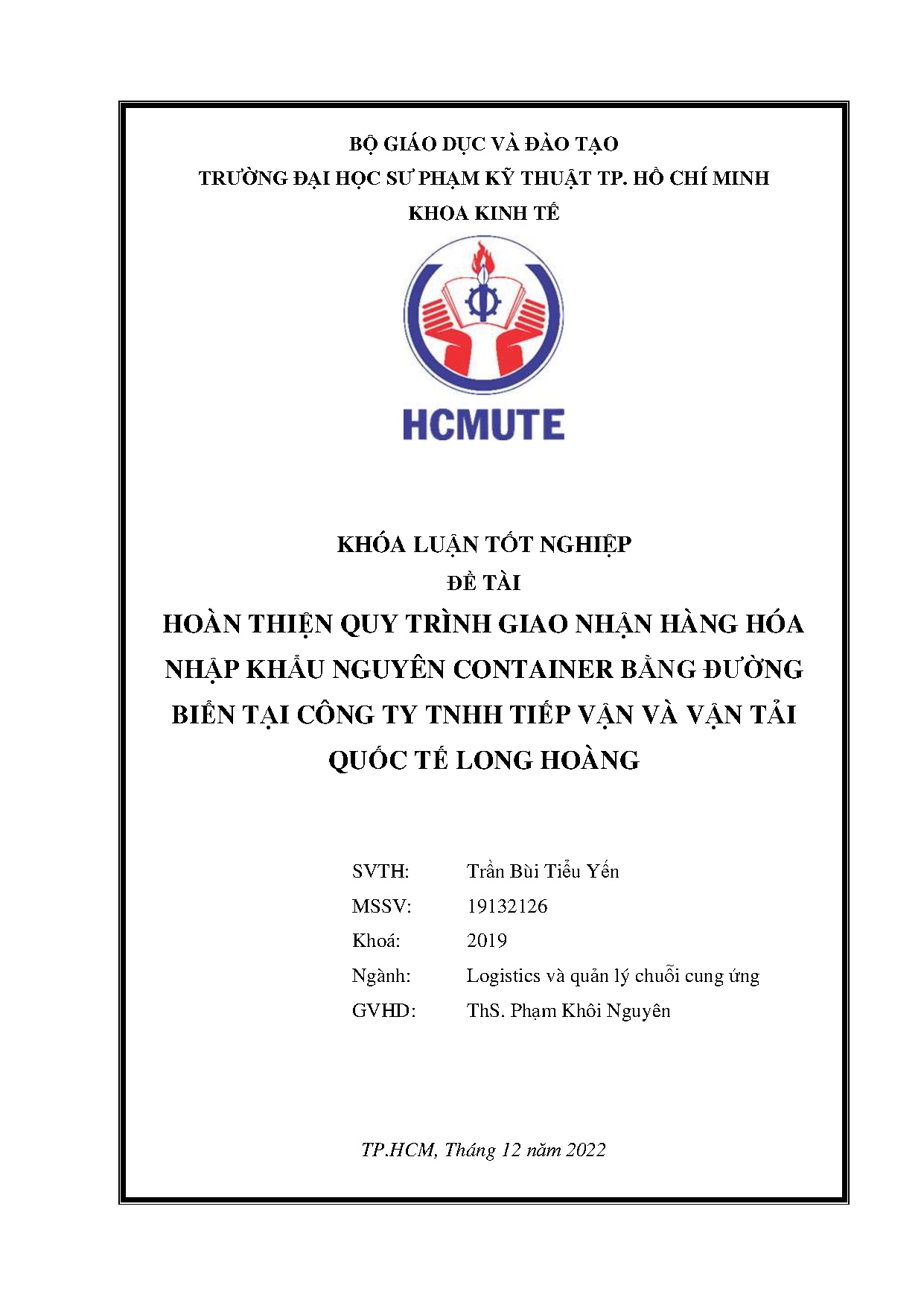 Đồ án tốt nghiệp - Hoàn thiện quy trình giao nhận hàng hóa nhập khẩu nguyên CBĐBTCTTTVVVTQTLH