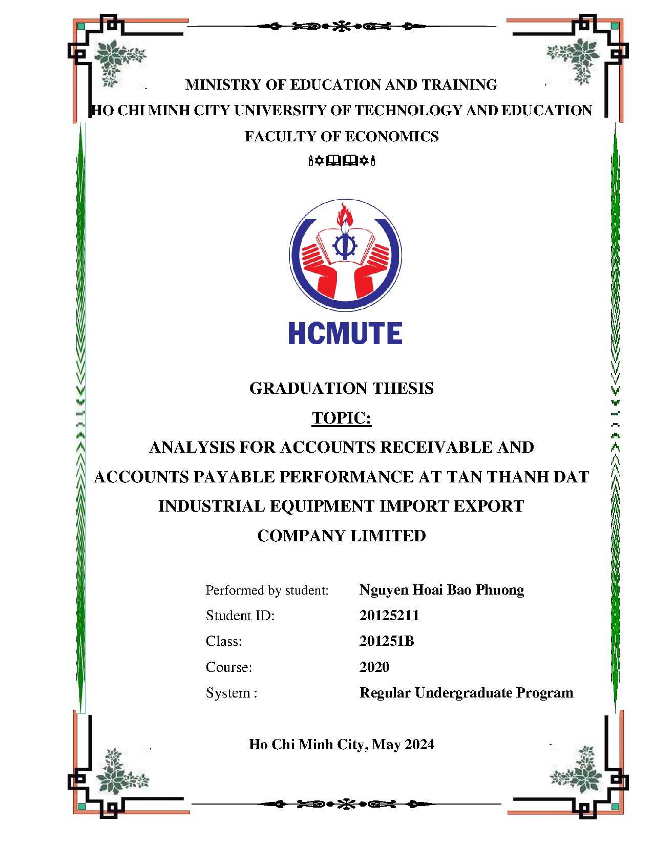 Đồ án tốt nghiệp - Analysis for accounts receivable and accounts payable performance at Tan TDIEIECL