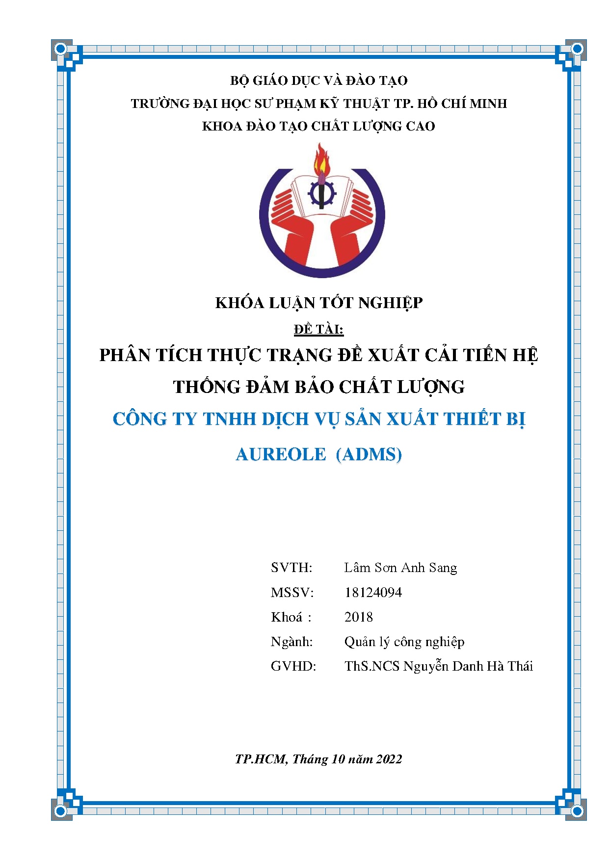 Đồ án tốt nghiệp - Phân tích thực trạng đề xuất cải tiến hệ thống đảm bảo chất lượng CTTDVSXTBA (
