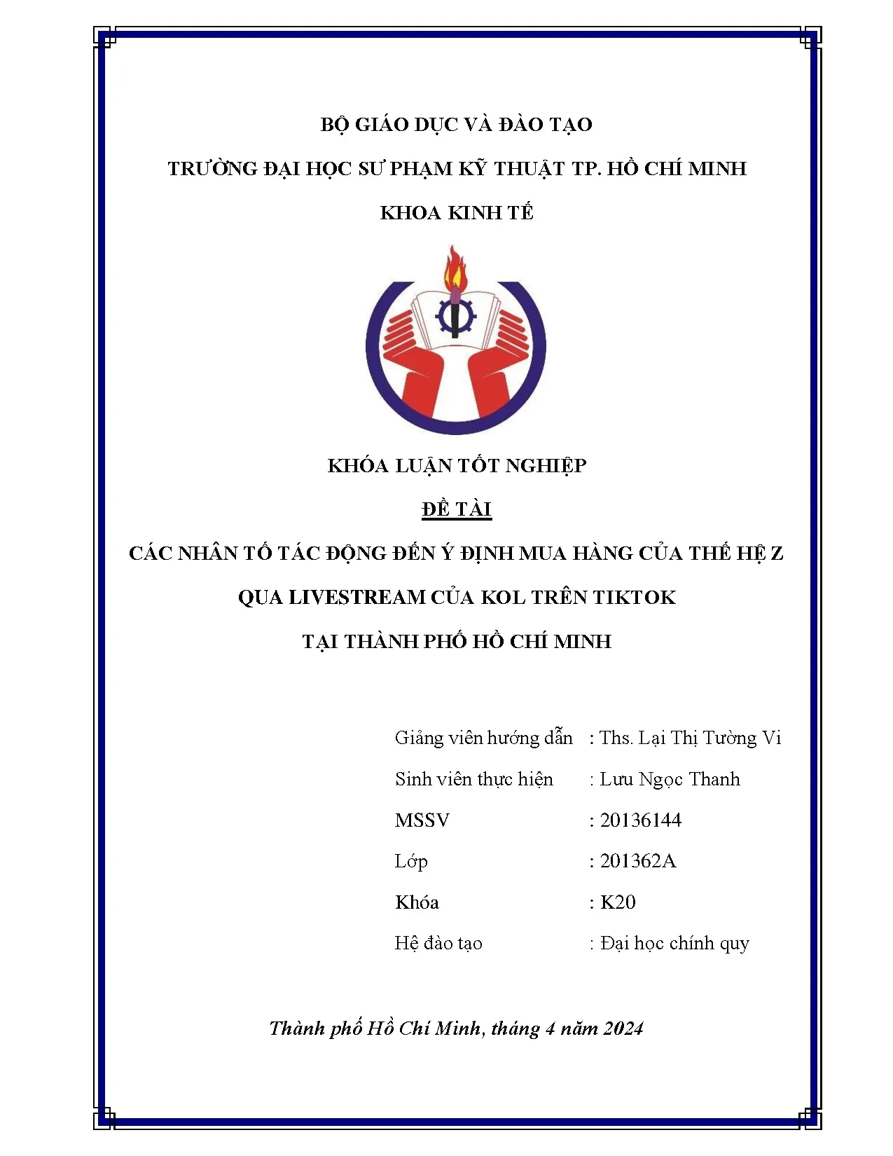 Đồ án tốt nghiệp - Các nhân tố tác động đến ý định mua hàng của thế hệ Z qua livestream CKTTTTPHCM