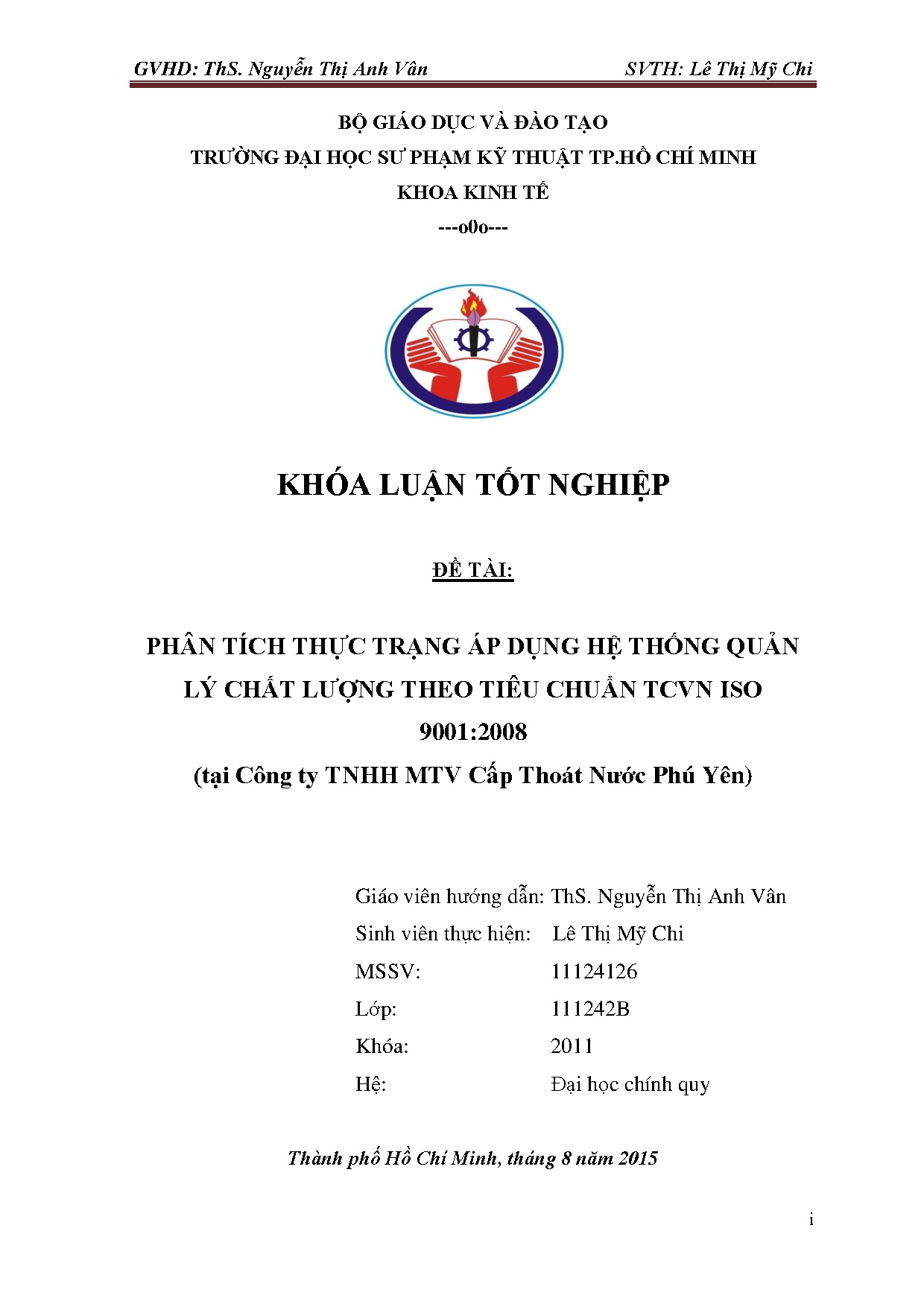 Đồ án tốt nghiệp - Phân tích thực trạng áp dụng hệ thống quản lý chất lượng TTCTI 9 : 2 ( TCTTMCTNPY