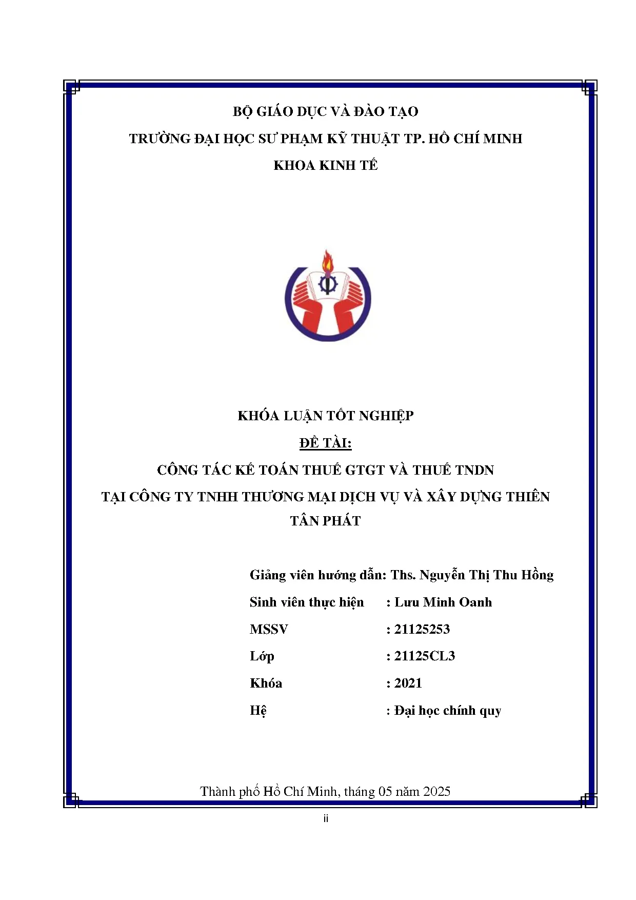 Đồ án tốt nghiệp - Công tác kế toán thuế GTGT và thuế TNDN tại Công Ty TNHH Thương Mại Dịch VVXDTTP - Trang 2