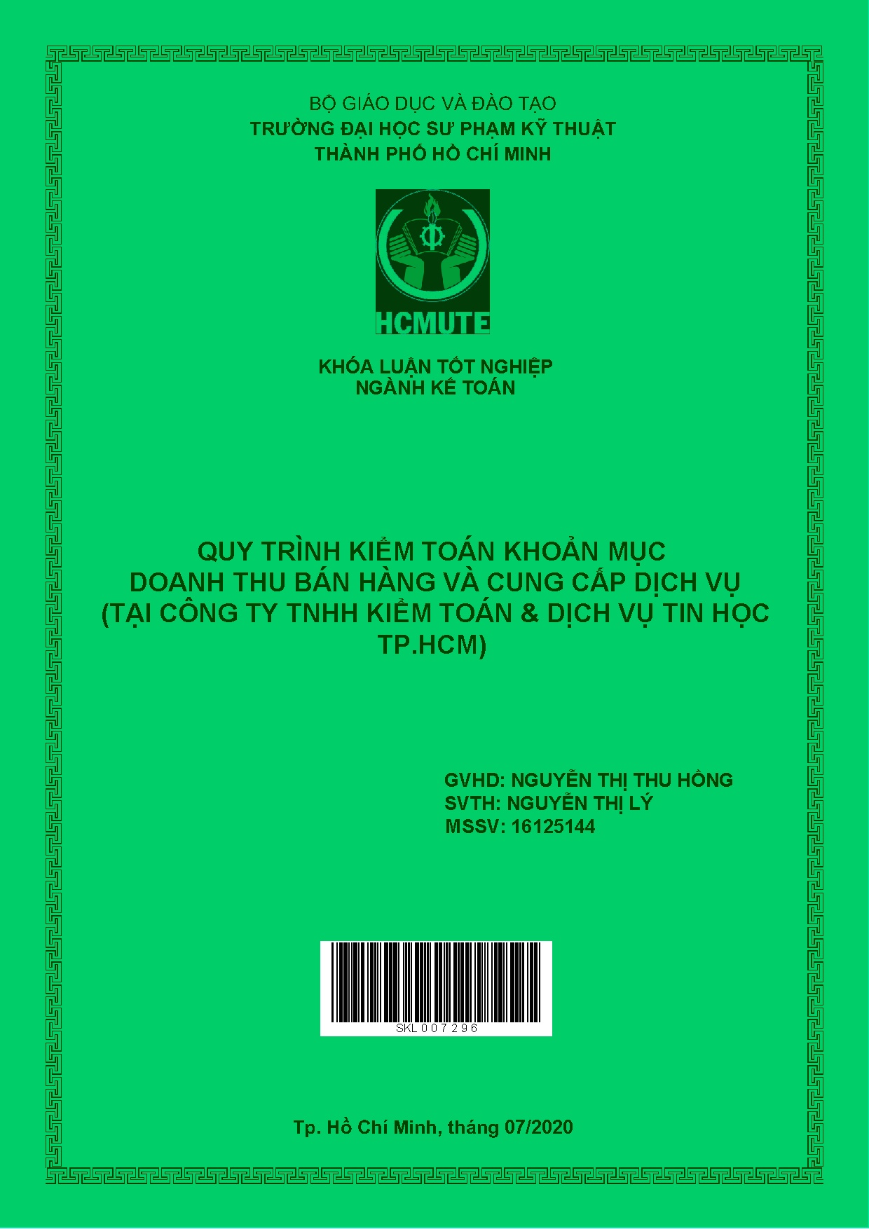 Đồ án tốt nghiệp - Quy trình kiểm toán khoản mục doanh thu bán hàng và cung cấp dịch V ( CTTKTVDVTHT