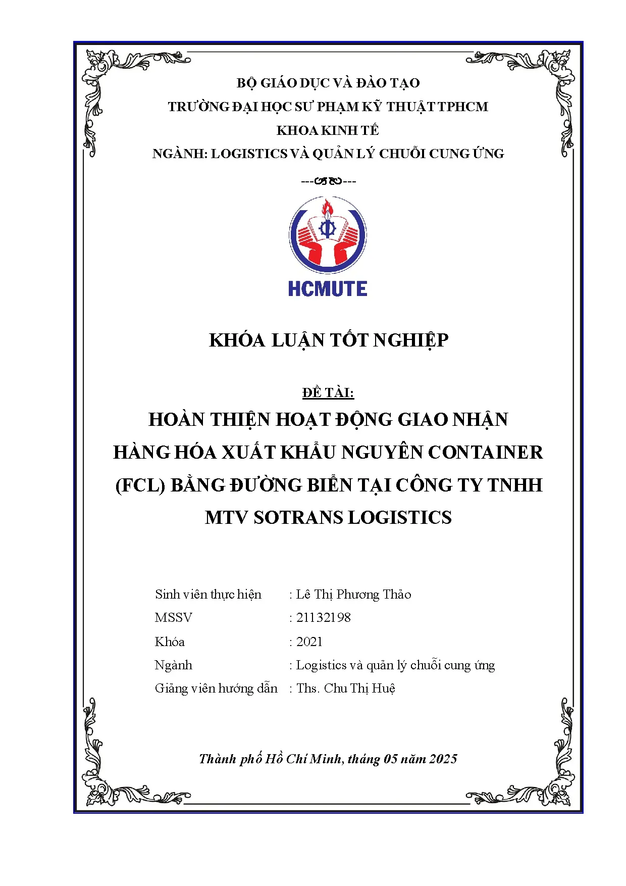 Đồ án tốt nghiệp - Hoàn thiện hoạt động giao nhận hàng hóa xuất khẩu nguyên CBĐBTCTTMSL
