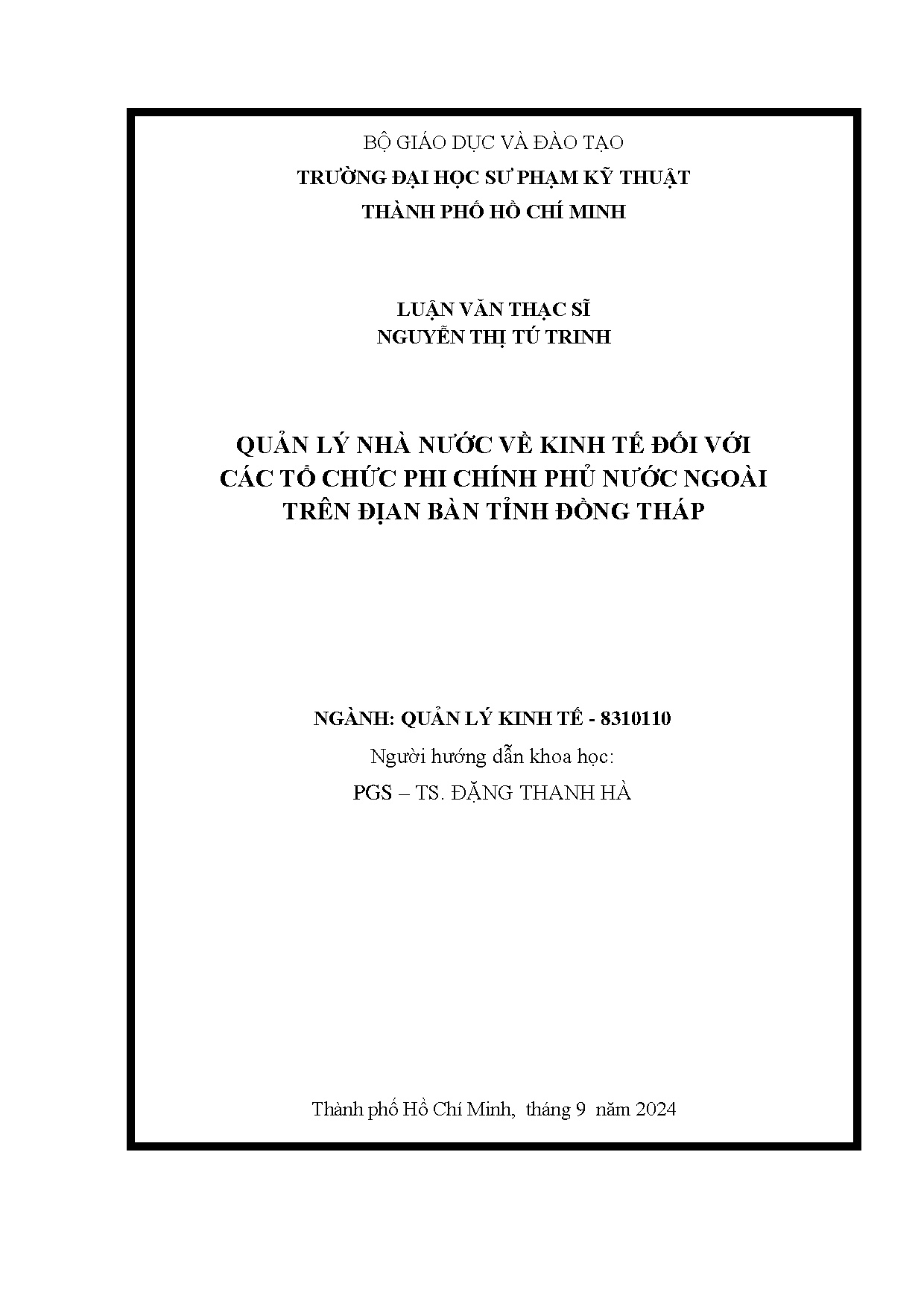 Luận văn thạc sĩ - Quản lý nhà nước về kinh tế đối với các tổ chức phi chính phủ nước ngoài TĐBTĐT