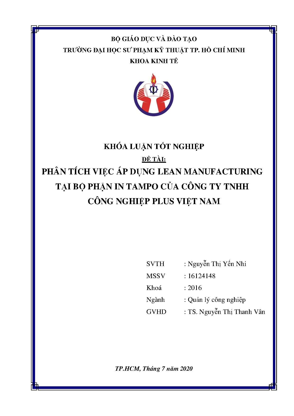 Đồ án tốt nghiệp - Phân tích việc áp dụng lean Manufacturing tại bộ phận in Tampo của Công ty TCNPVN