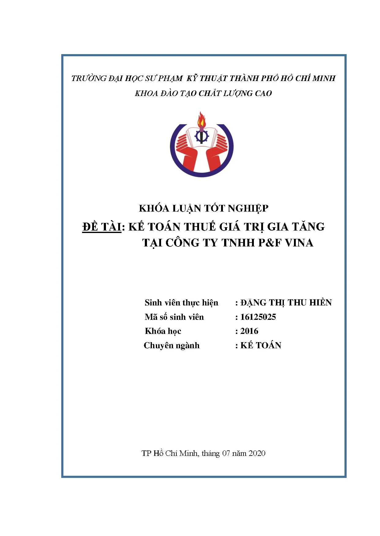 Đồ án tốt nghiệp - Kế toán thuế giá trị gia tăng tại Công ty TNHH P&amp;F Vina