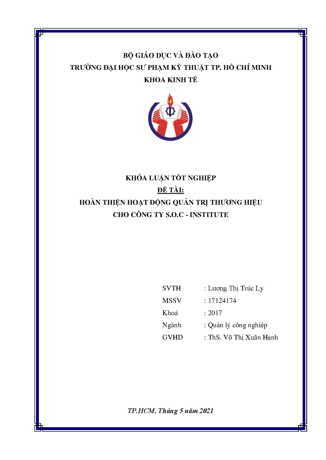 Đồ án tốt nghiệp - Hoàn thiện hoạt động quản trị thương hiệu cho Công ty S.O.C - Institute