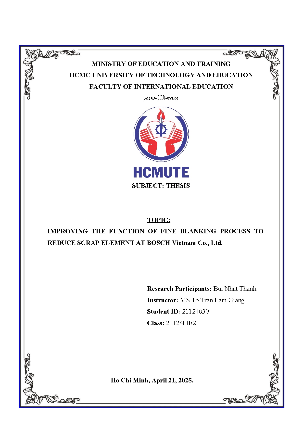 Đồ án tốt nghiệp - Improving the function of fine blanking process to reduce scrap element at BVCL