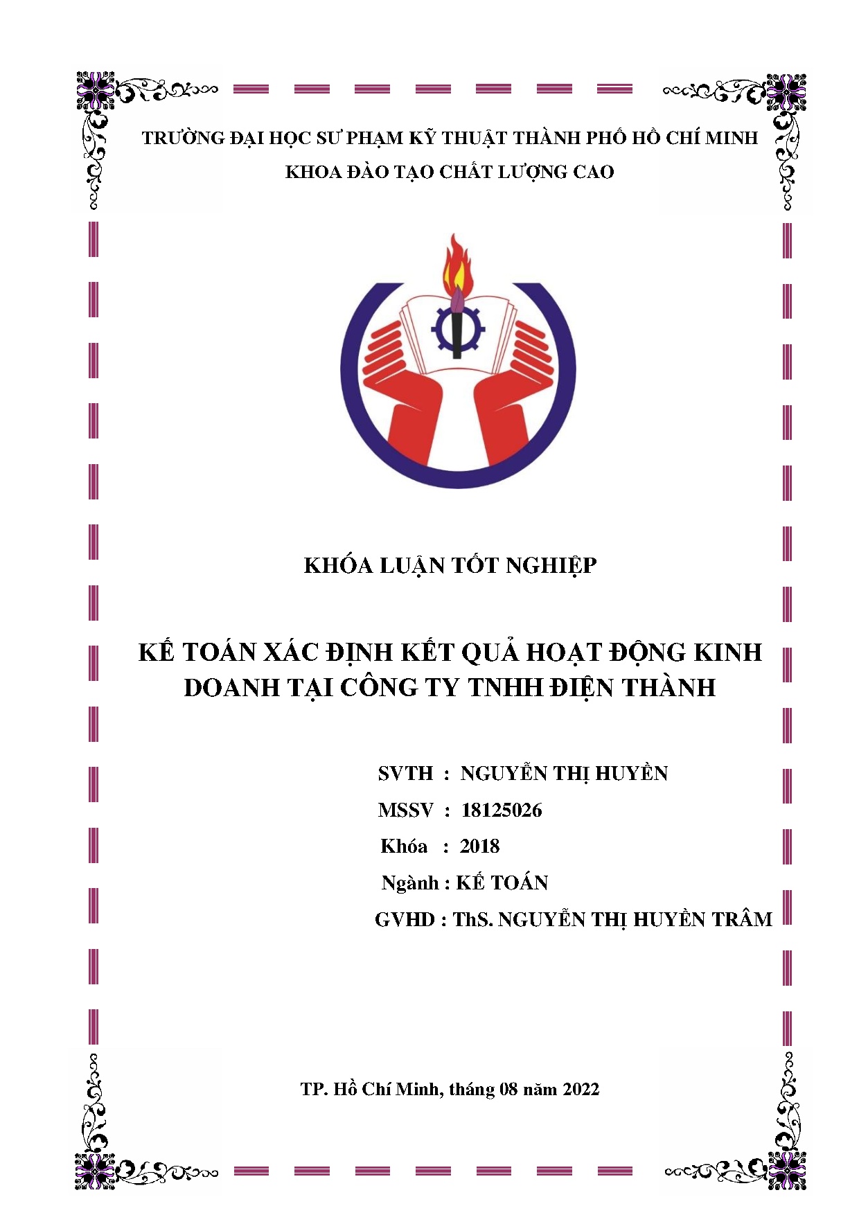 Đồ án tốt nghiệp - Kế toán xác định kết quả hoạt động kinh doanh tại Công ty TNHH Điện Thành