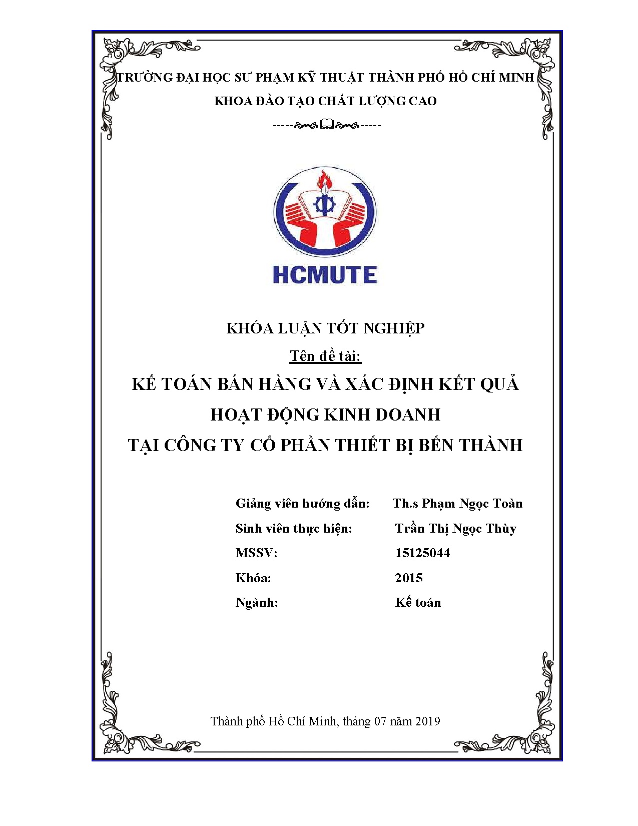 Đồ án tốt nghiệp - Kế toán bán hàng và xác định kết quả hoạt động kinh doanh tại Công ty cổ PTBBT
