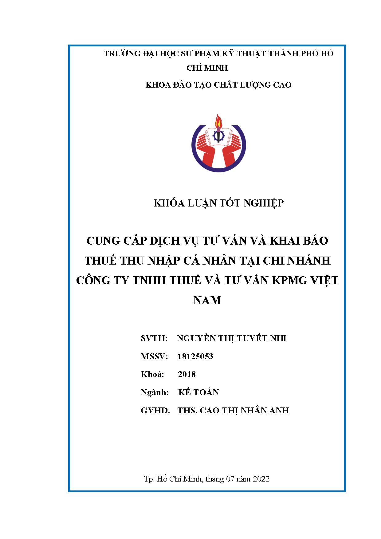 Đồ án tốt nghiệp - Cung cấp dịch vụ tư vấn và khai báo thuế thu nhập cá nhân tại Chi NCTTTVTVKVN